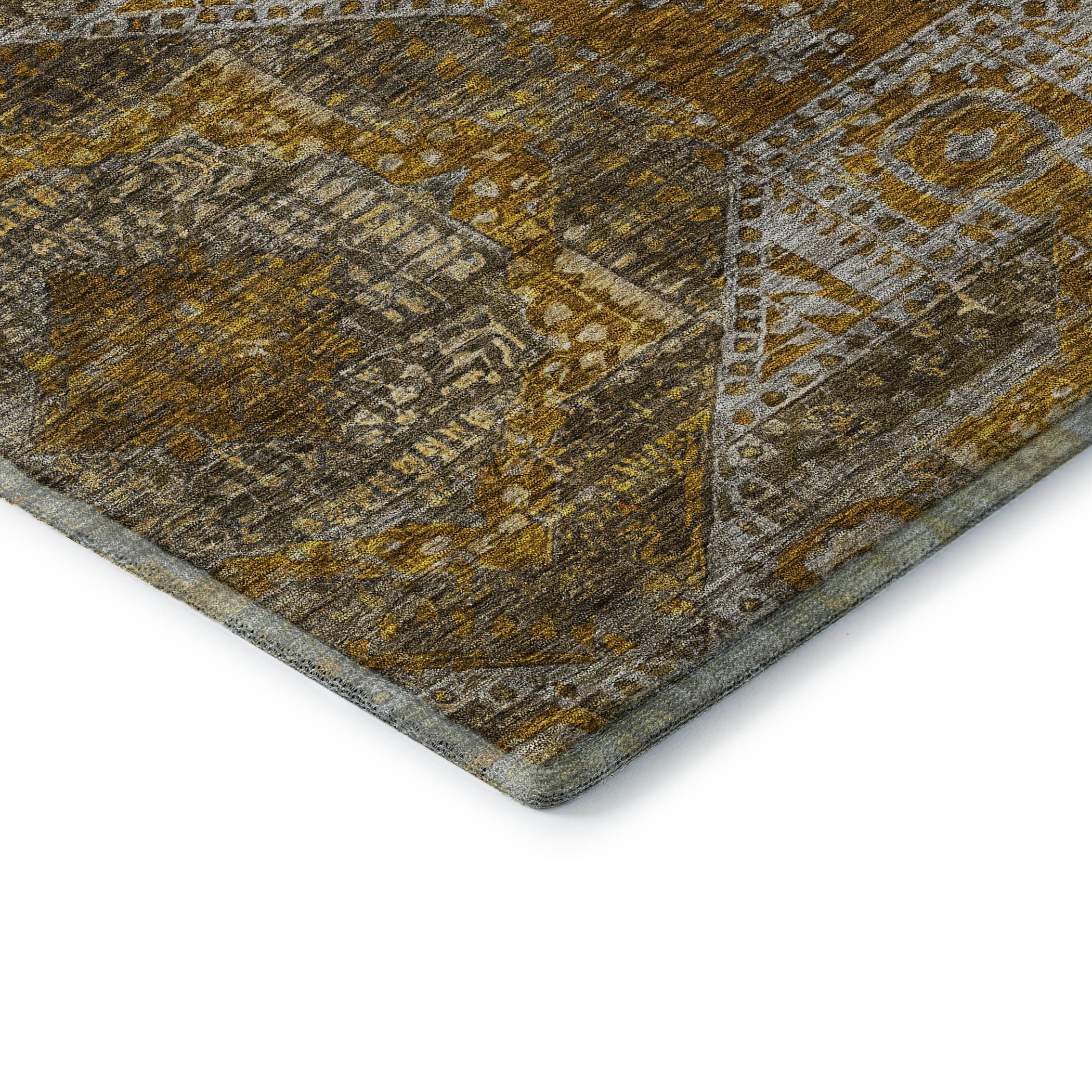 Luang Prabang Machine Washable Traditional Brown Rug 1'8" x 2'6" #shape_Rectangle