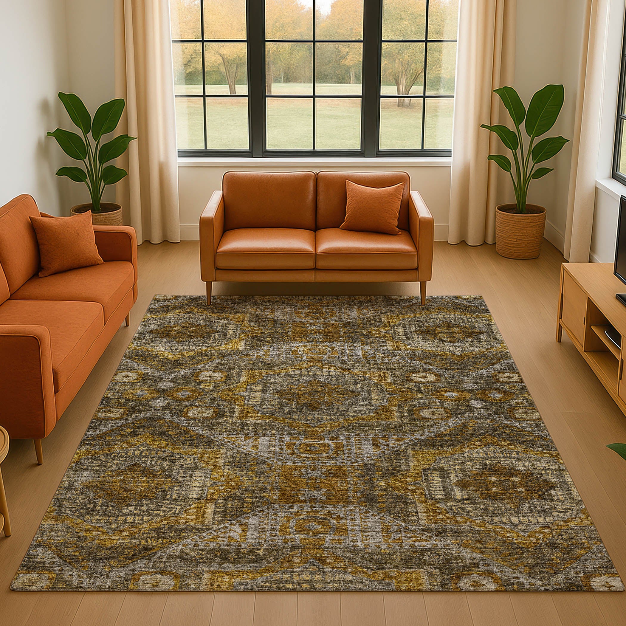 Luang Prabang Machine Washable Traditional Brown Rug 2'6" x 3'10" #shape_Rectangle