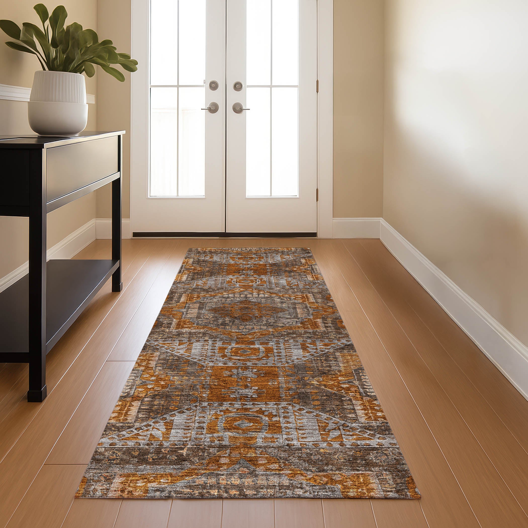 Luang Prabang Machine Washable Traditional Copper Orange Rug 2'3" x 7'6" #shape_Runner