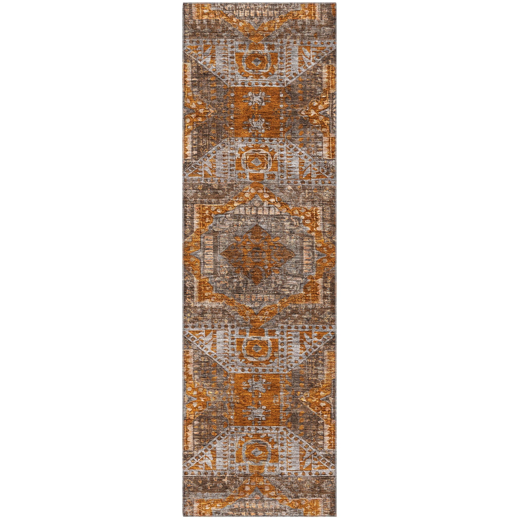 Luang Prabang Machine Washable Traditional Copper Orange Rug 2'3" x 7'6" #shape_Runner