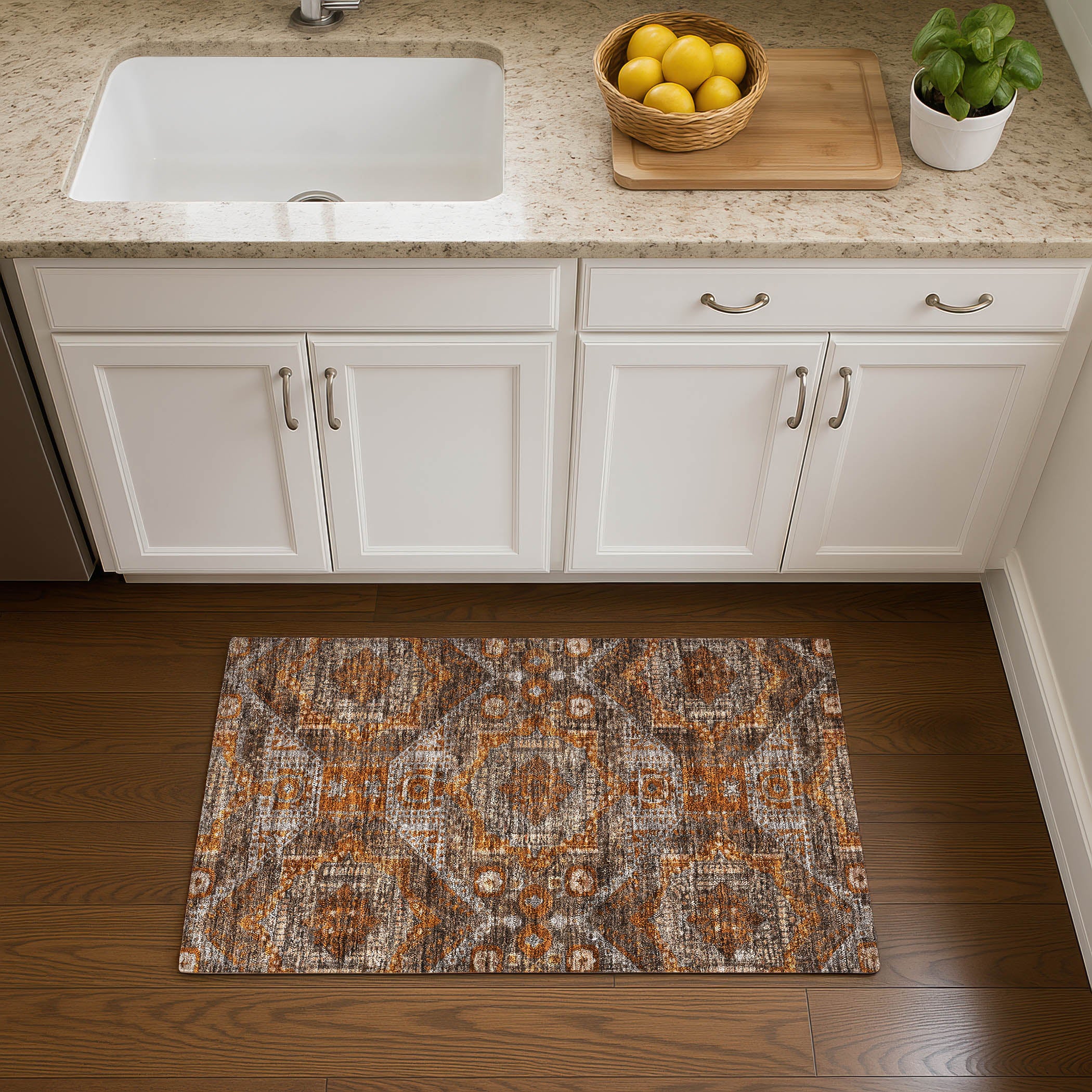 Luang Prabang Machine Washable Traditional Copper Orange Rug 1'8" x 2'6" #shape_Rectangle