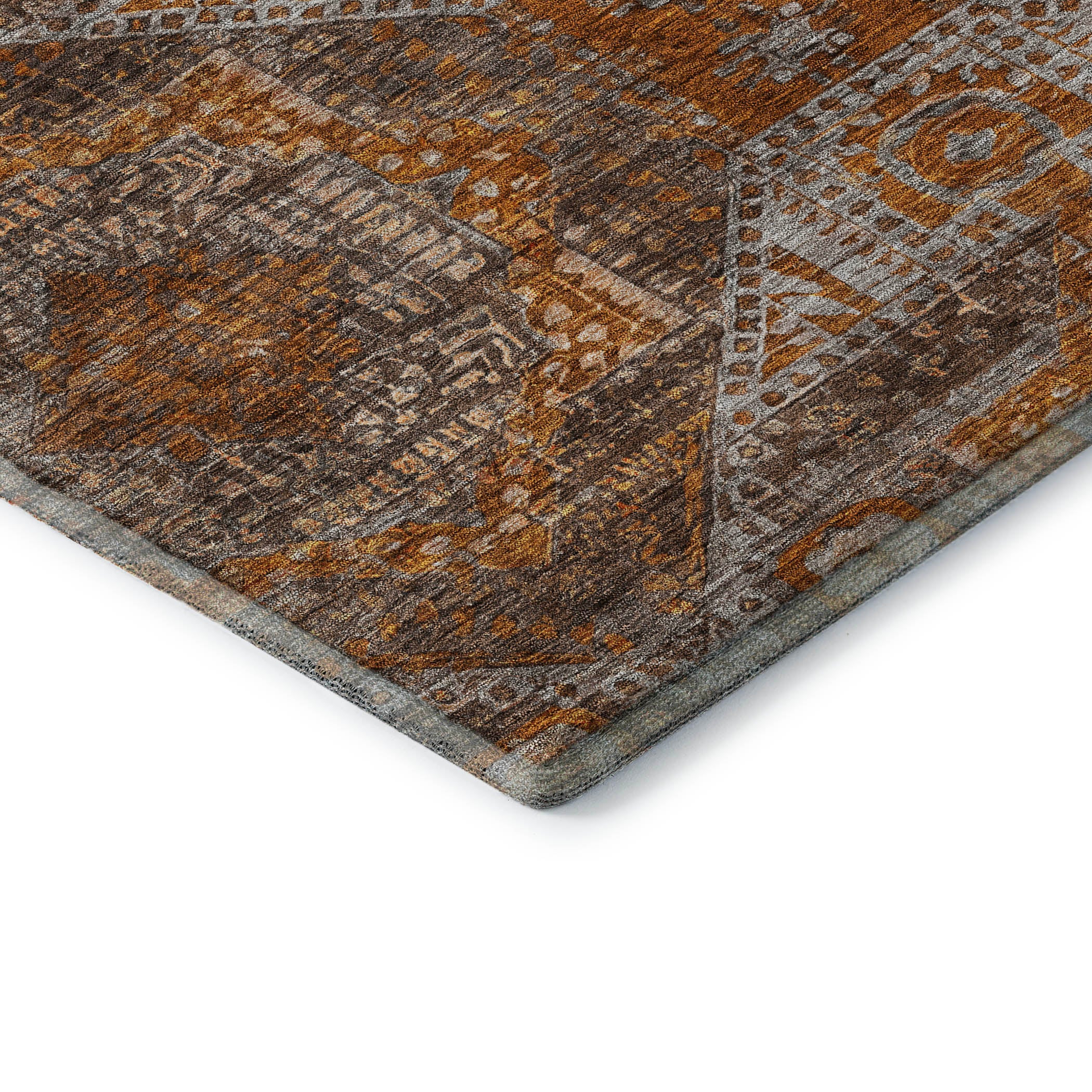 Luang Prabang Machine Washable Traditional Copper Orange Rug 1'8" x 2'6" #shape_Rectangle
