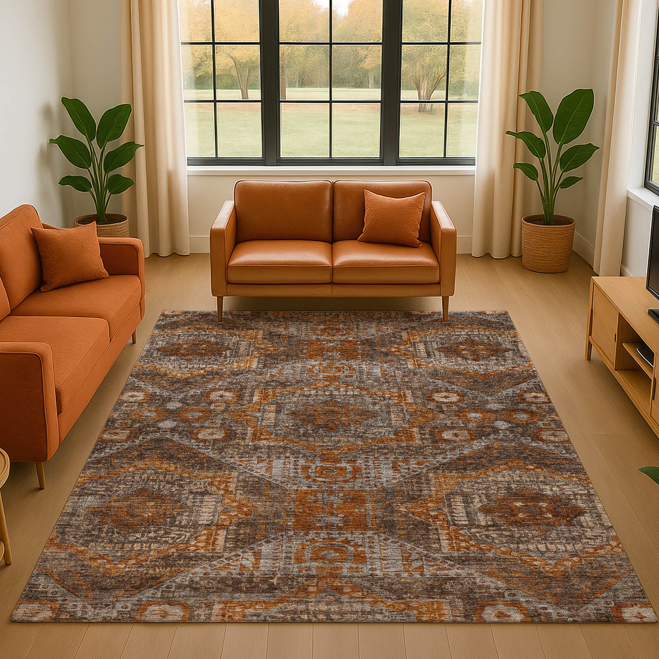 Luang Prabang Machine Washable Traditional Copper Orange Rug 2'6" x 3'10" #shape_Rectangle