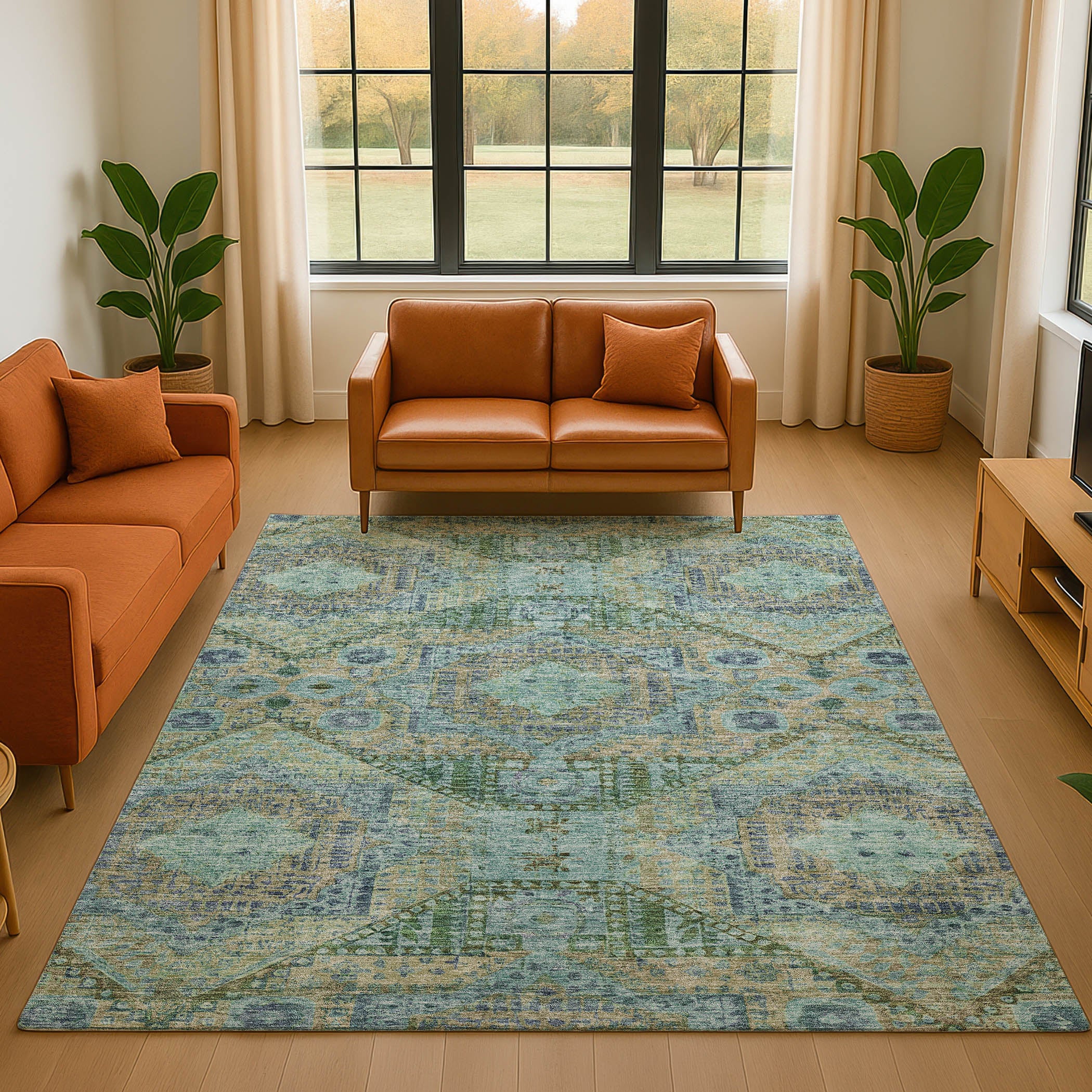 Oaxaca Machine Washable Traditional Green Rug 2'6" x 3'10" #shape_Rectangle