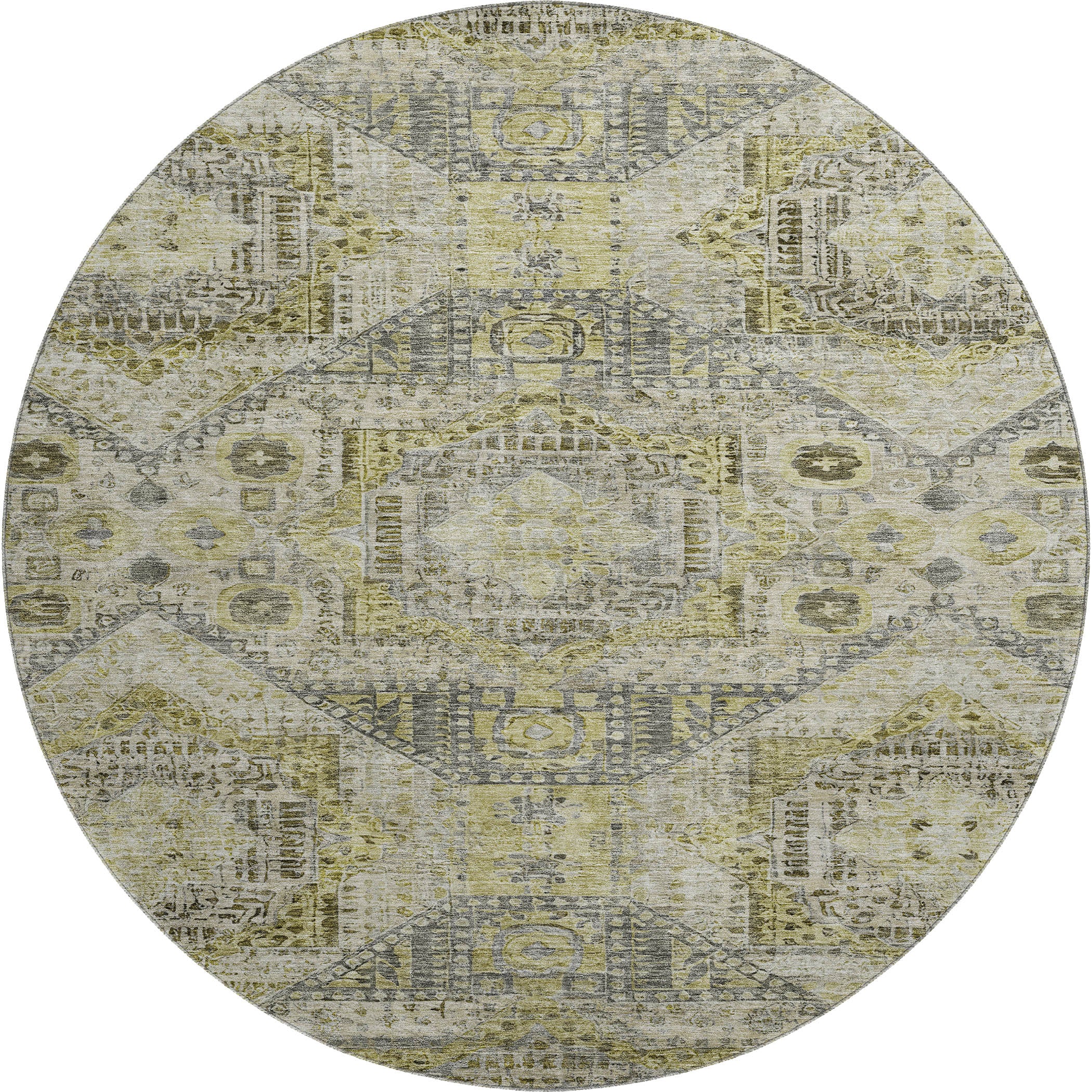Oaxaca Machine Washable Traditional Khaki Brown Rug 8' x 8' #shape_Round