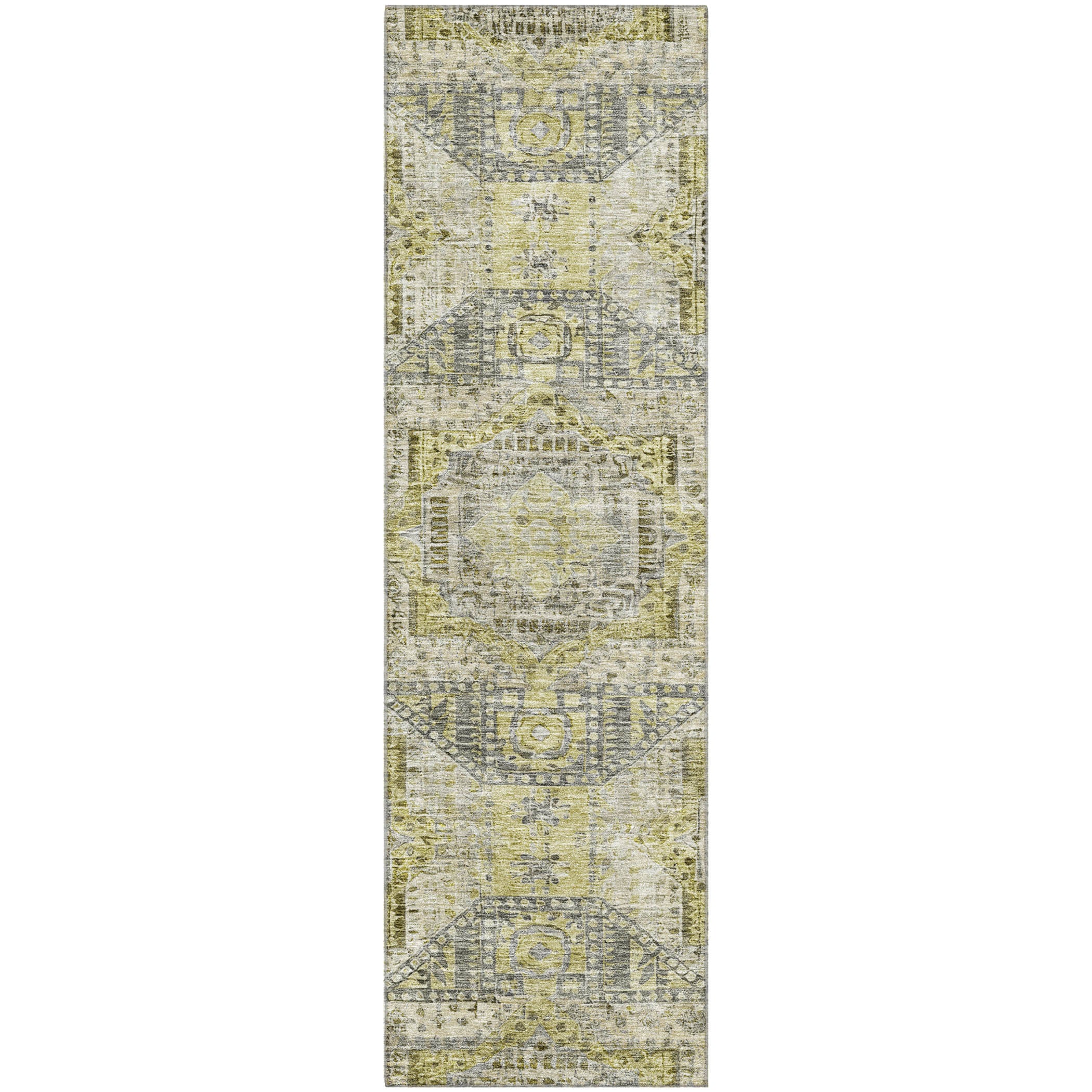 Oaxaca Machine Washable Traditional Khaki Brown Rug 2'3" x 7'6" #shape_Runner