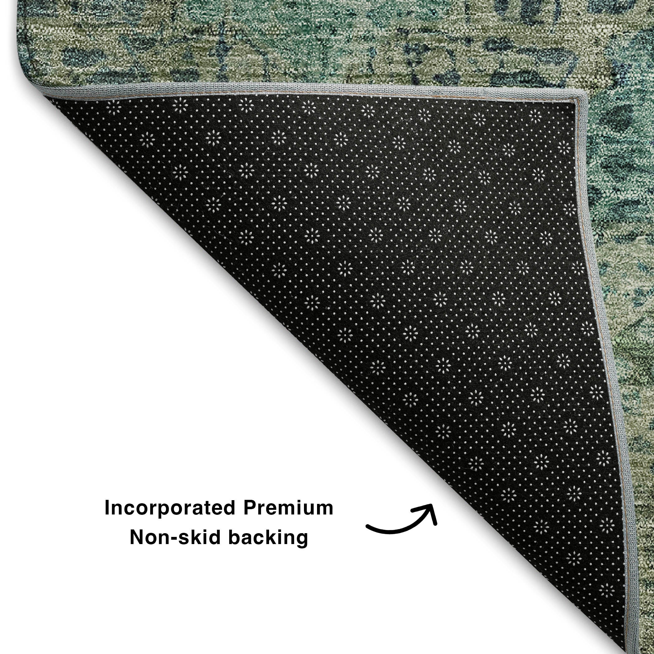 Oaxaca Machine Washable Traditional Sage Green Rug 1'8" x 2'6" #shape_Rectangle