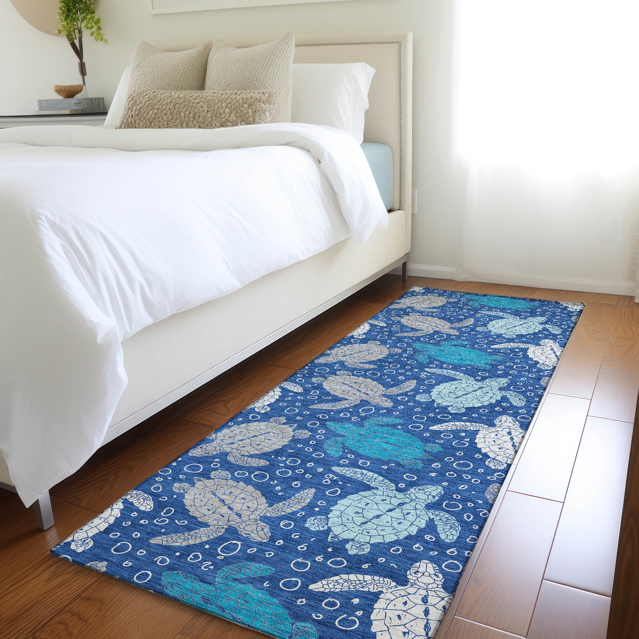 Cartagena Machine Washable Coastal Blue Rug 2'3" x 7'6" #shape_Runner
