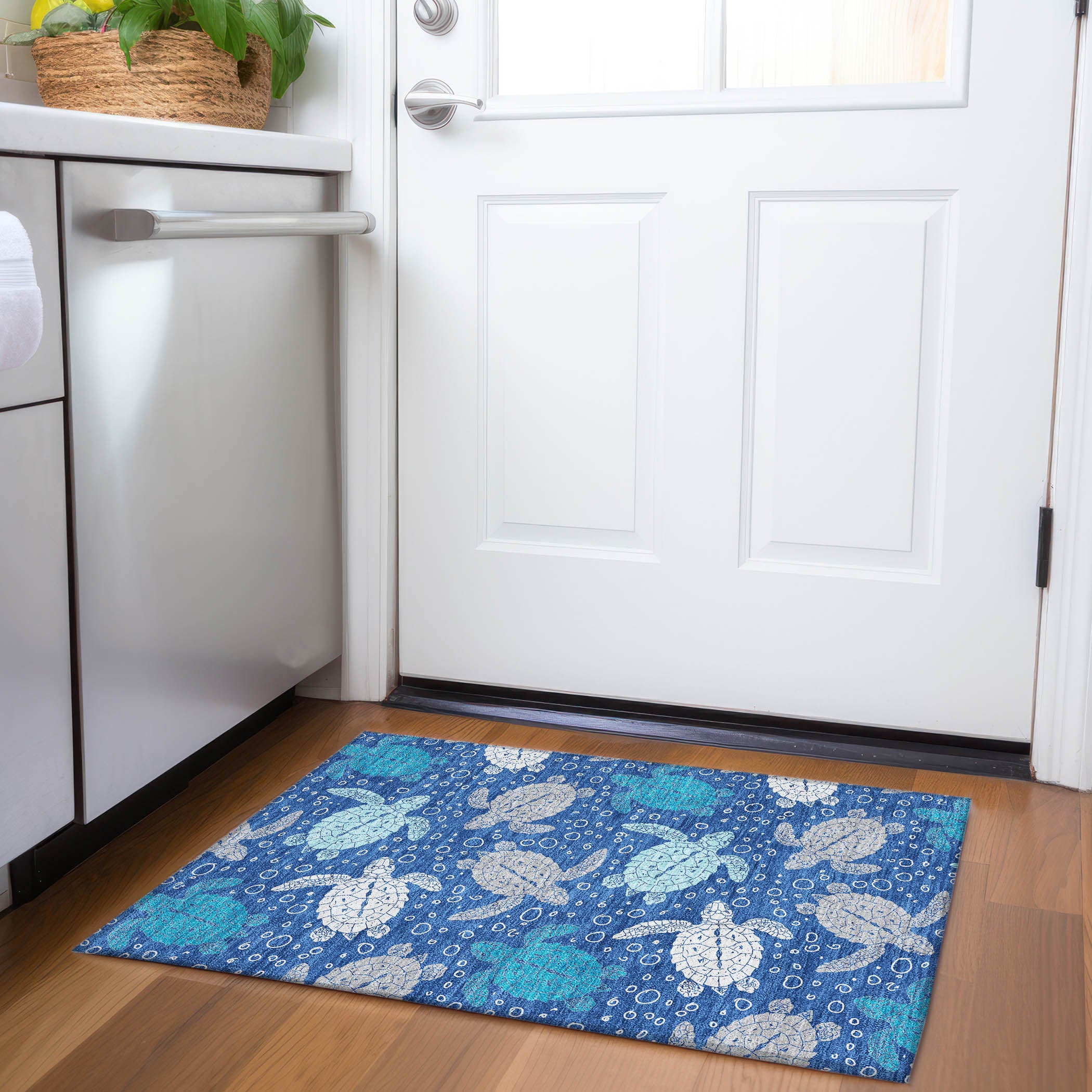 Cartagena Machine Washable Coastal Blue Rug 1'8" x 2'6" #shape_Rectangle