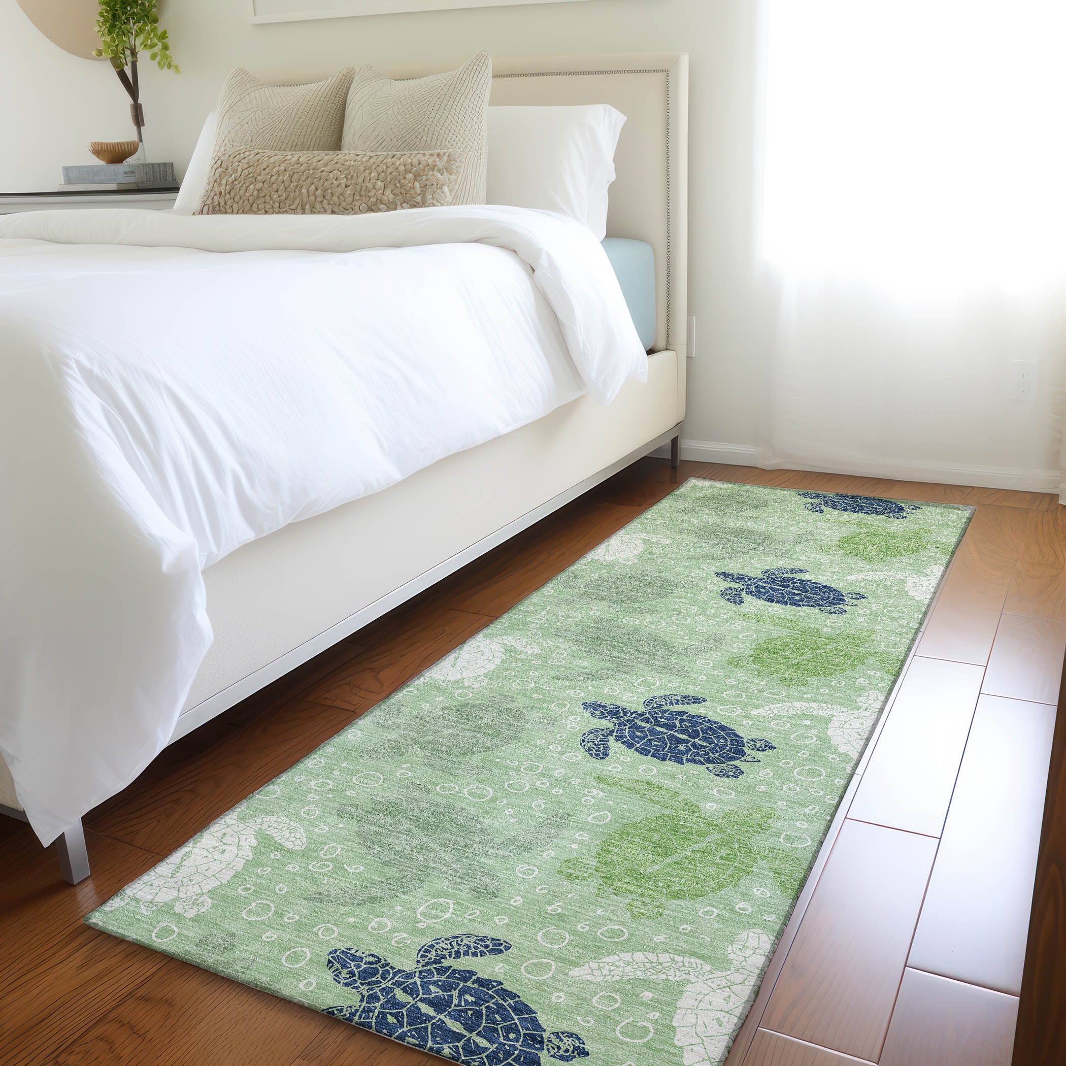 Cartagena Machine Washable Coastal Green Rug 2'3" x 7'6" #shape_Runner