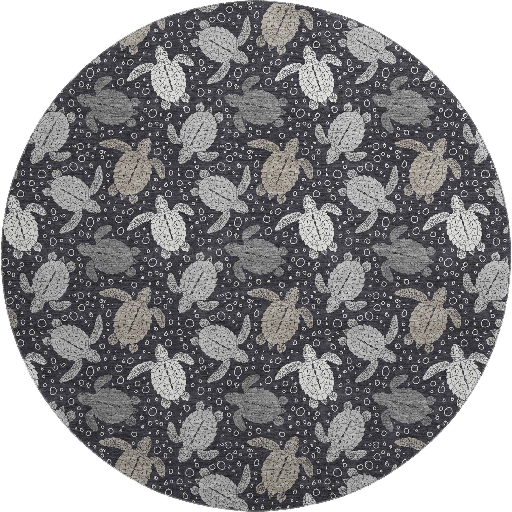 Cartagena Machine Washable Coastal Midnight Black Rug 8' x 8' #shape_Round