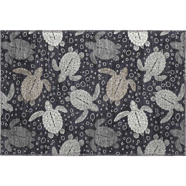 Cartagena Machine Washable Coastal Midnight Black Rug 1'8" x 2'6"