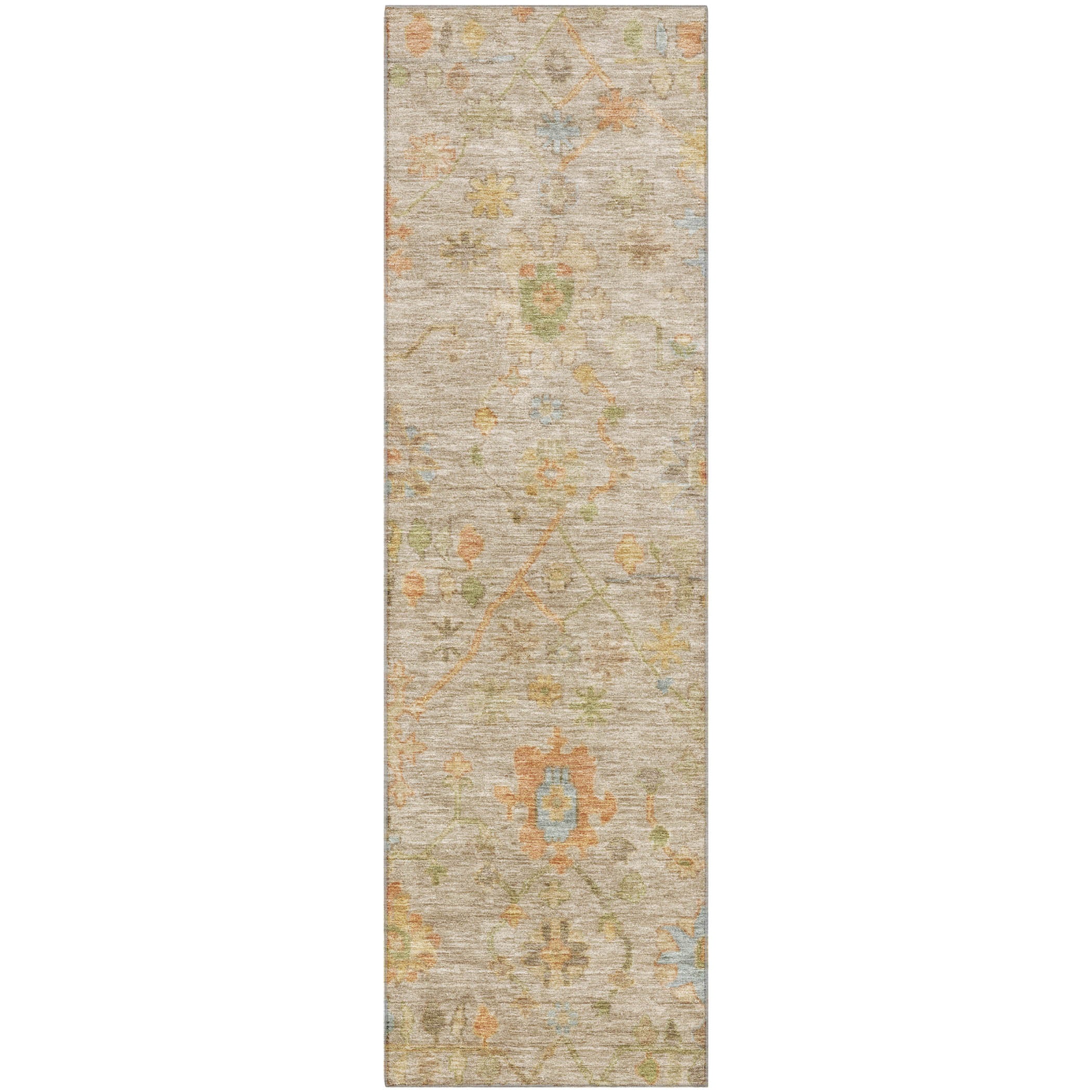 Bern Machine Washable Traditional Beige Brown Rug 2'3" x 7'6" #shape_Runner