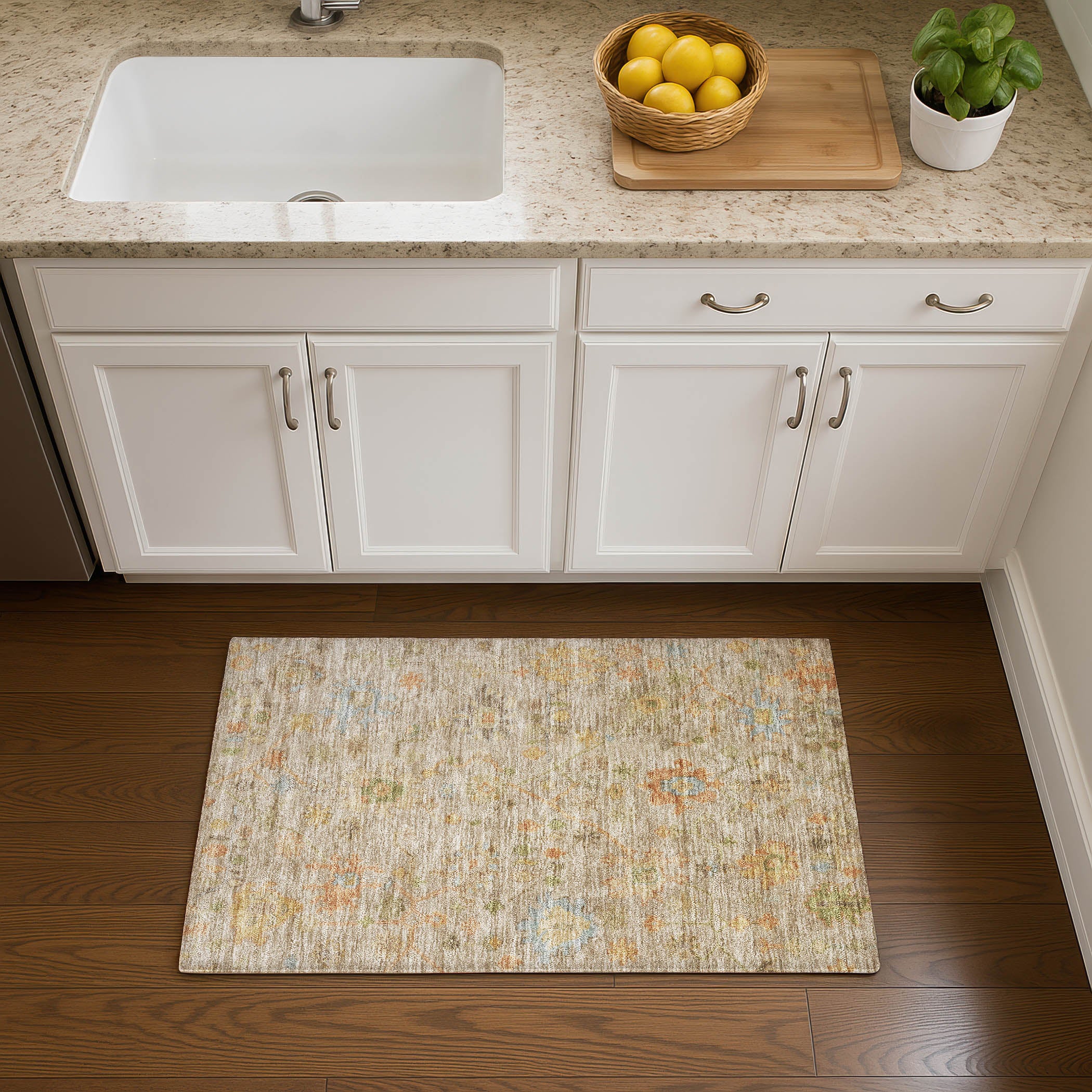 Bern Machine Washable Traditional Beige Brown Rug 1'8" x 2'6" #shape_Rectangle