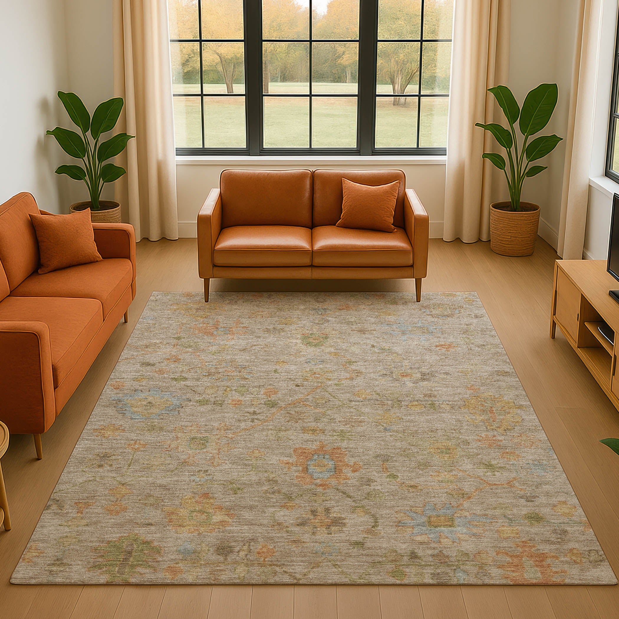 Bern Machine Washable Traditional Beige Brown Rug 2'6" x 3'10" #shape_Rectangle