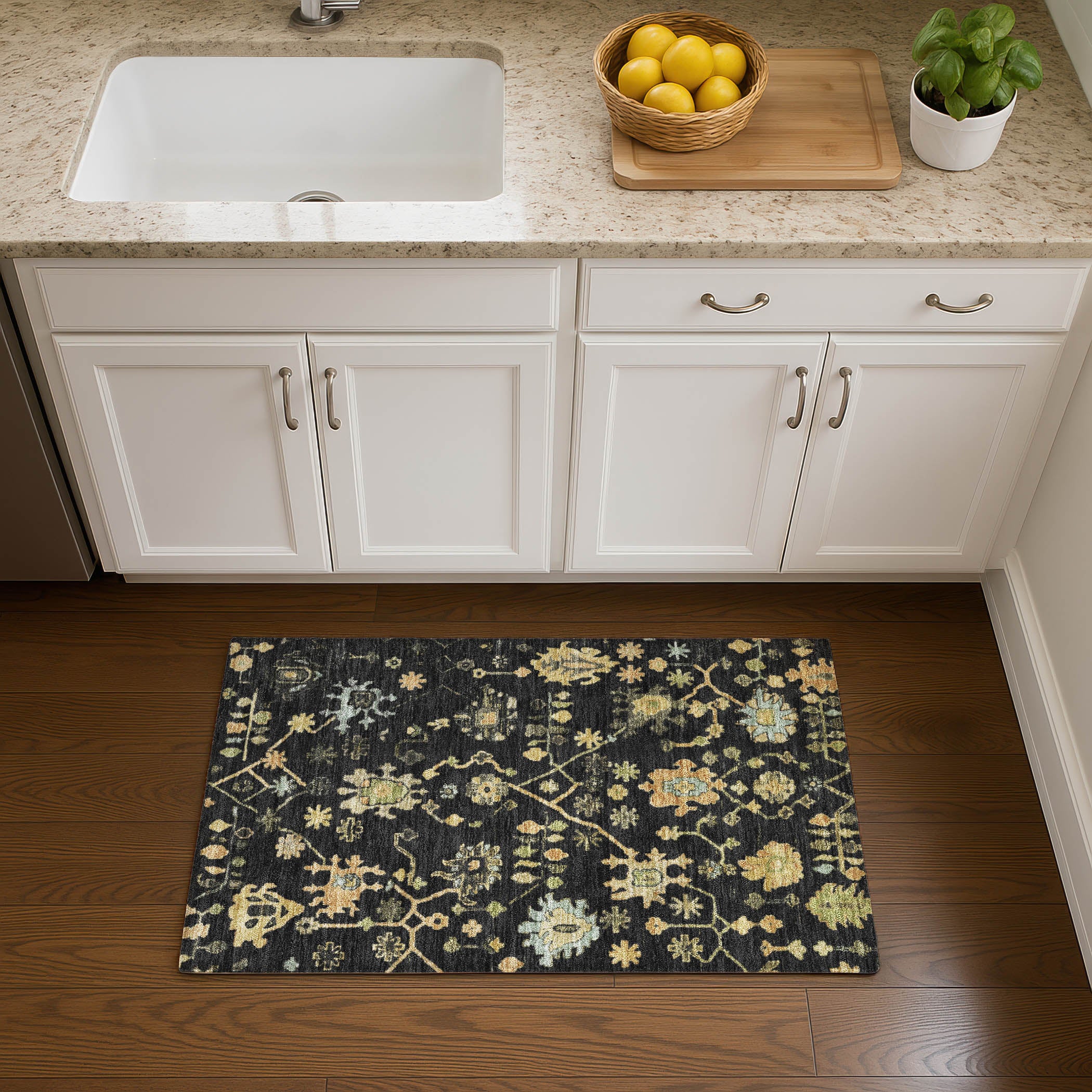 Bern Machine Washable Traditional Black Rug 1'8" x 2'6" #shape_Rectangle
