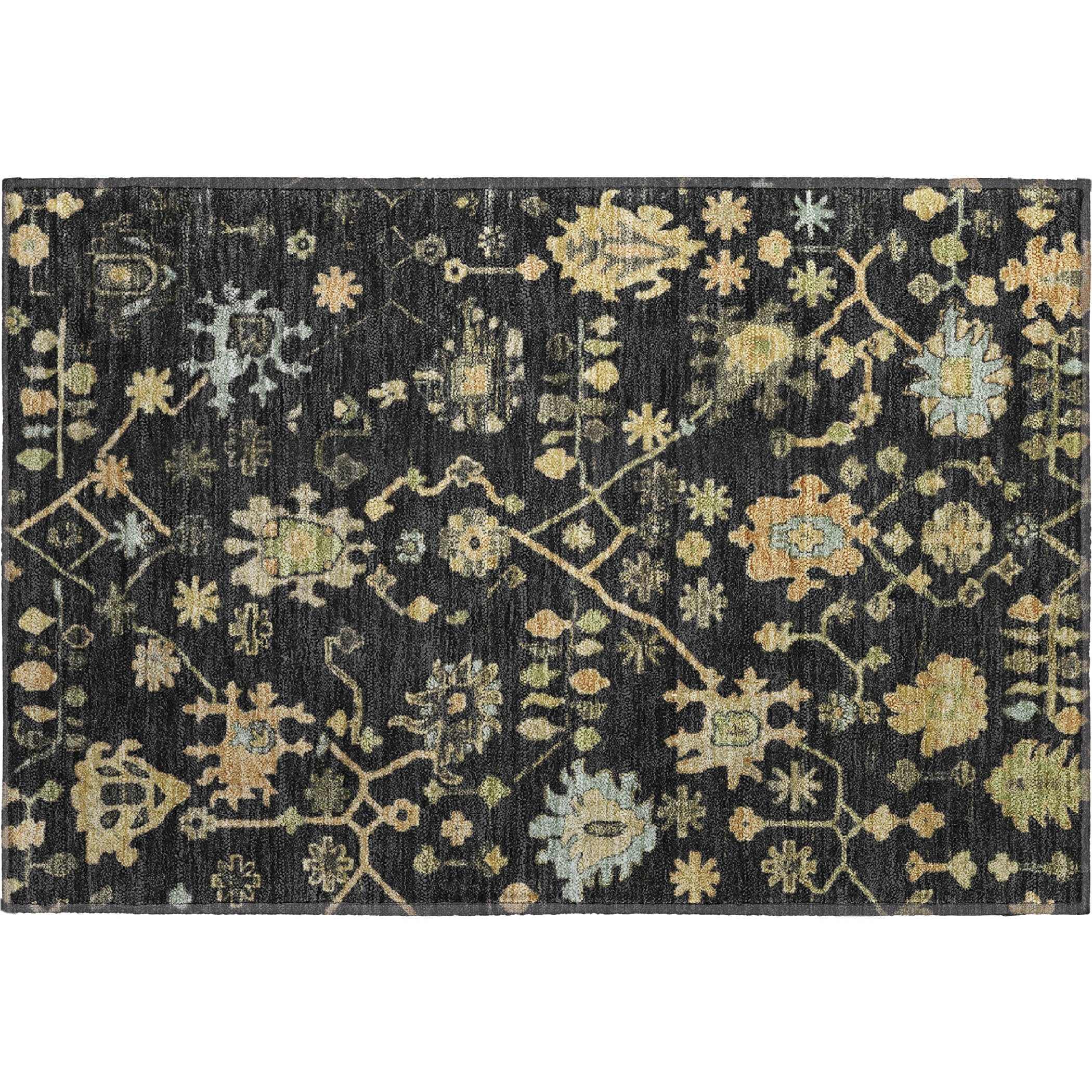 Bern Machine Washable Traditional Black Rug 1'8" x 2'6" #shape_Rectangle