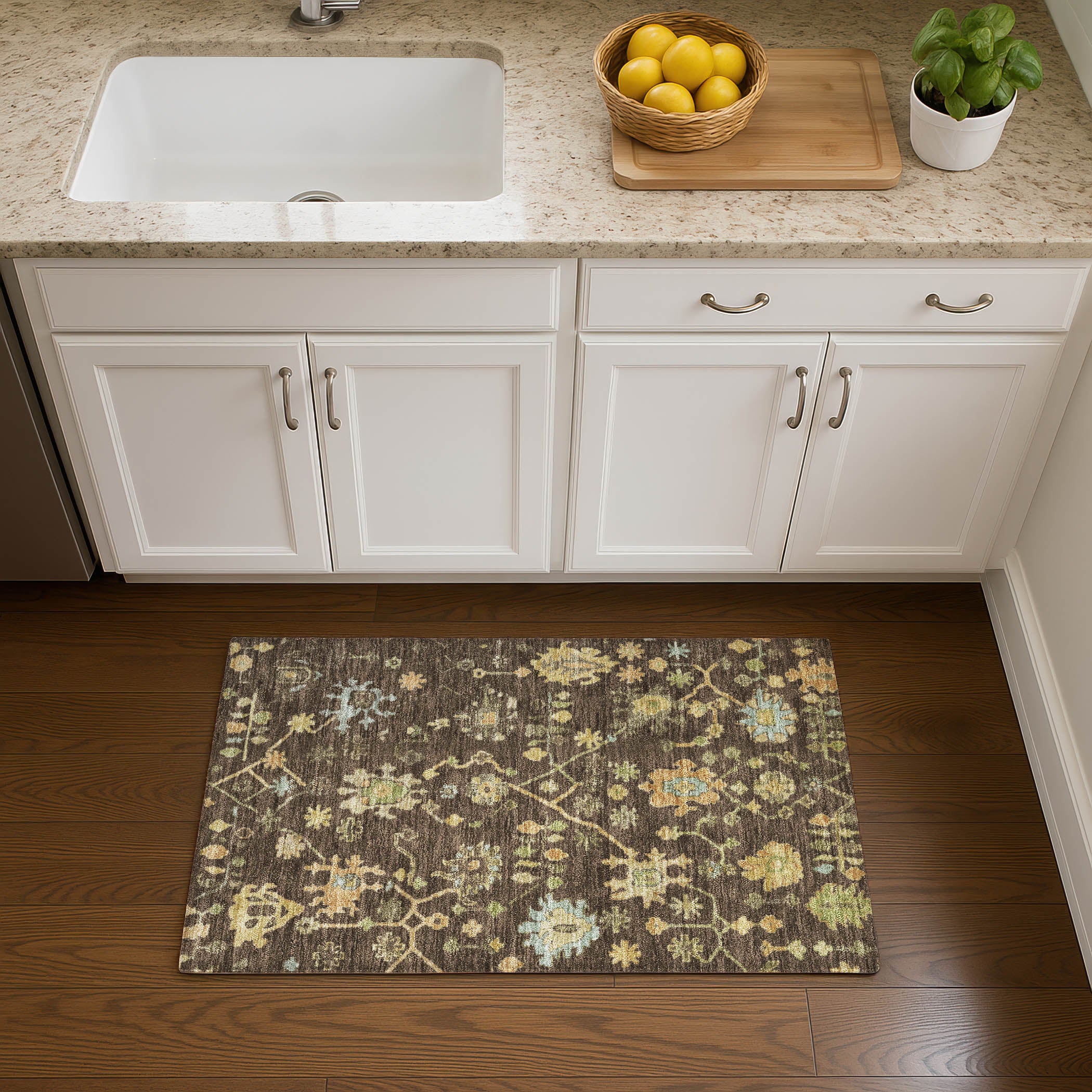 Bern Machine Washable Traditional Brown Rug 1'8" x 2'6" #shape_Rectangle