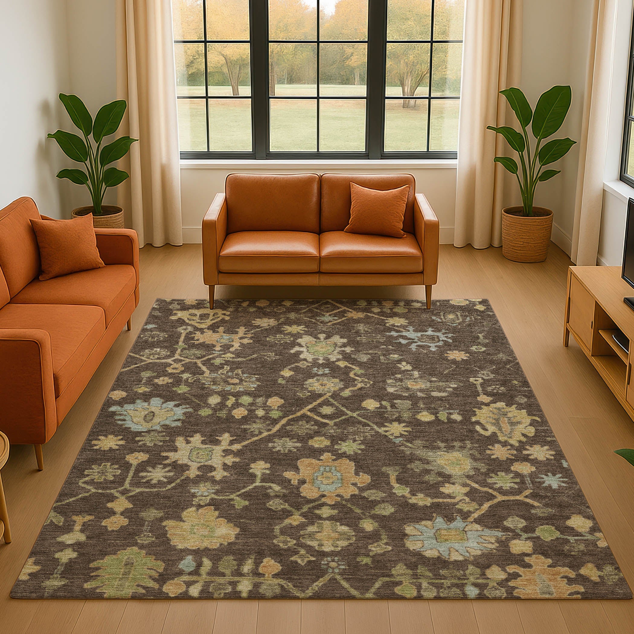 Bern Machine Washable Traditional Brown Rug 2'6" x 3'10" #shape_Rectangle