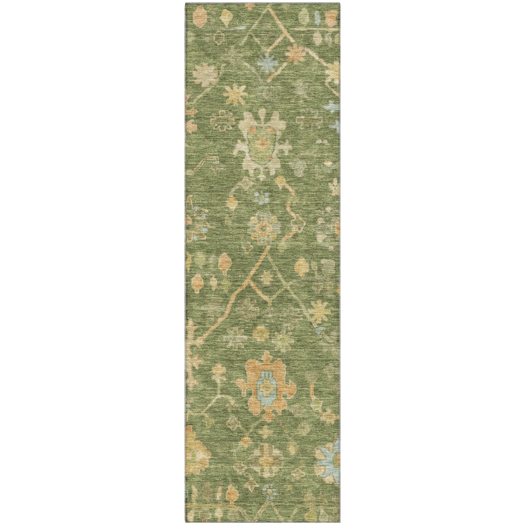 Bern Machine Washable Traditional Fern Green Rug 2'3" x 7'6" #shape_Runner