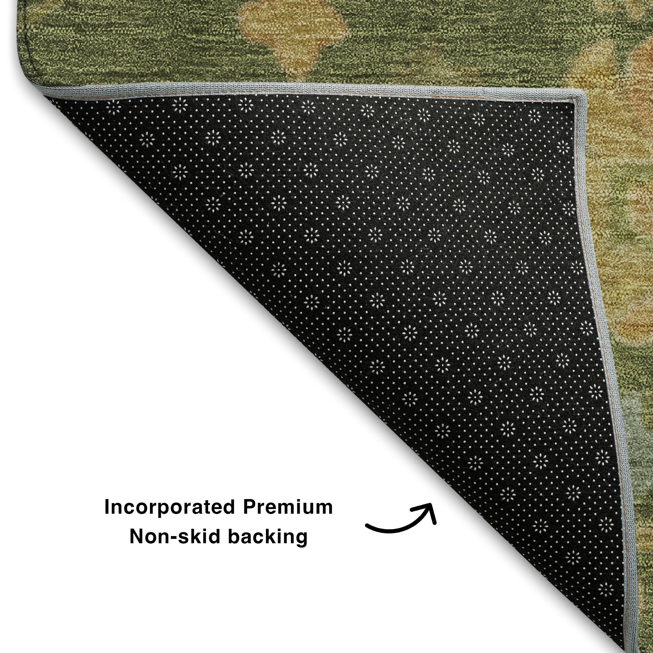 Bern Machine Washable Traditional Fern Green Rug 1'8" x 2'6" #shape_Rectangle
