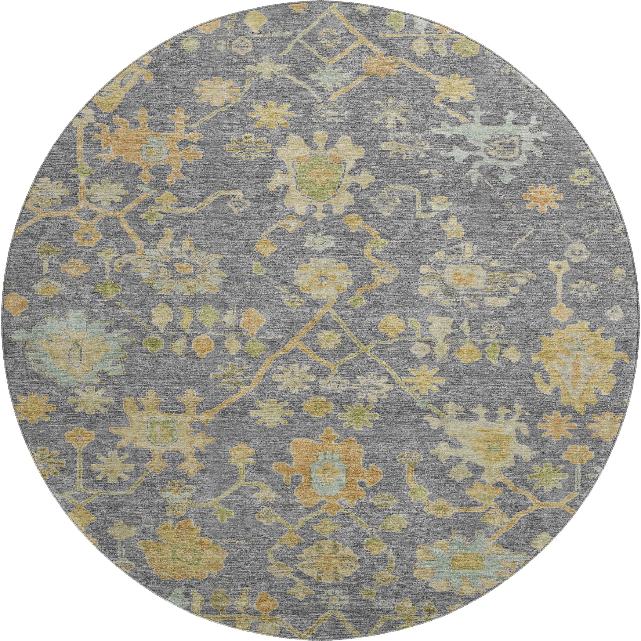 Bern Machine Washable Traditional Gray Rug 8' x 8' #shape_Round