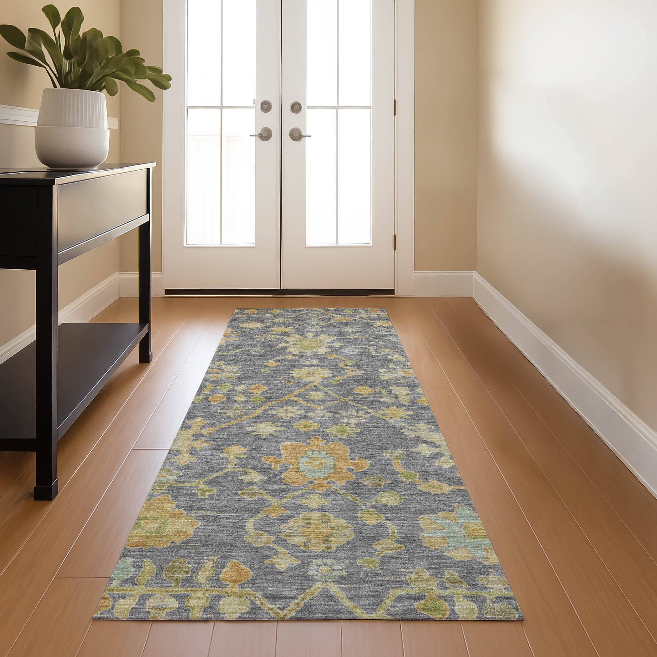 Bern Machine Washable Traditional Gray Rug 2'3" x 7'6" #shape_Runner