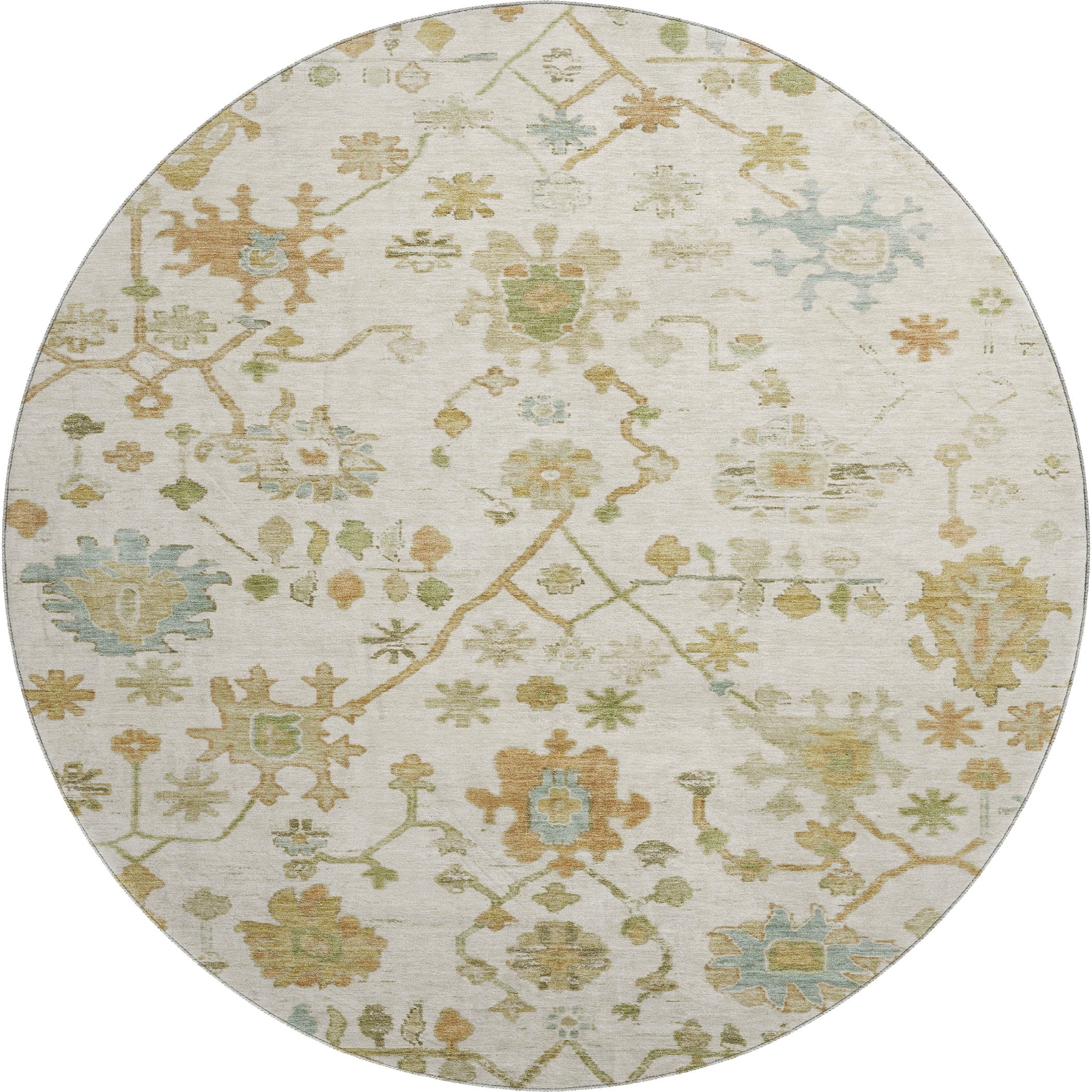Bern Machine Washable Traditional Ivory Rug 8' x 8' #shape_Round