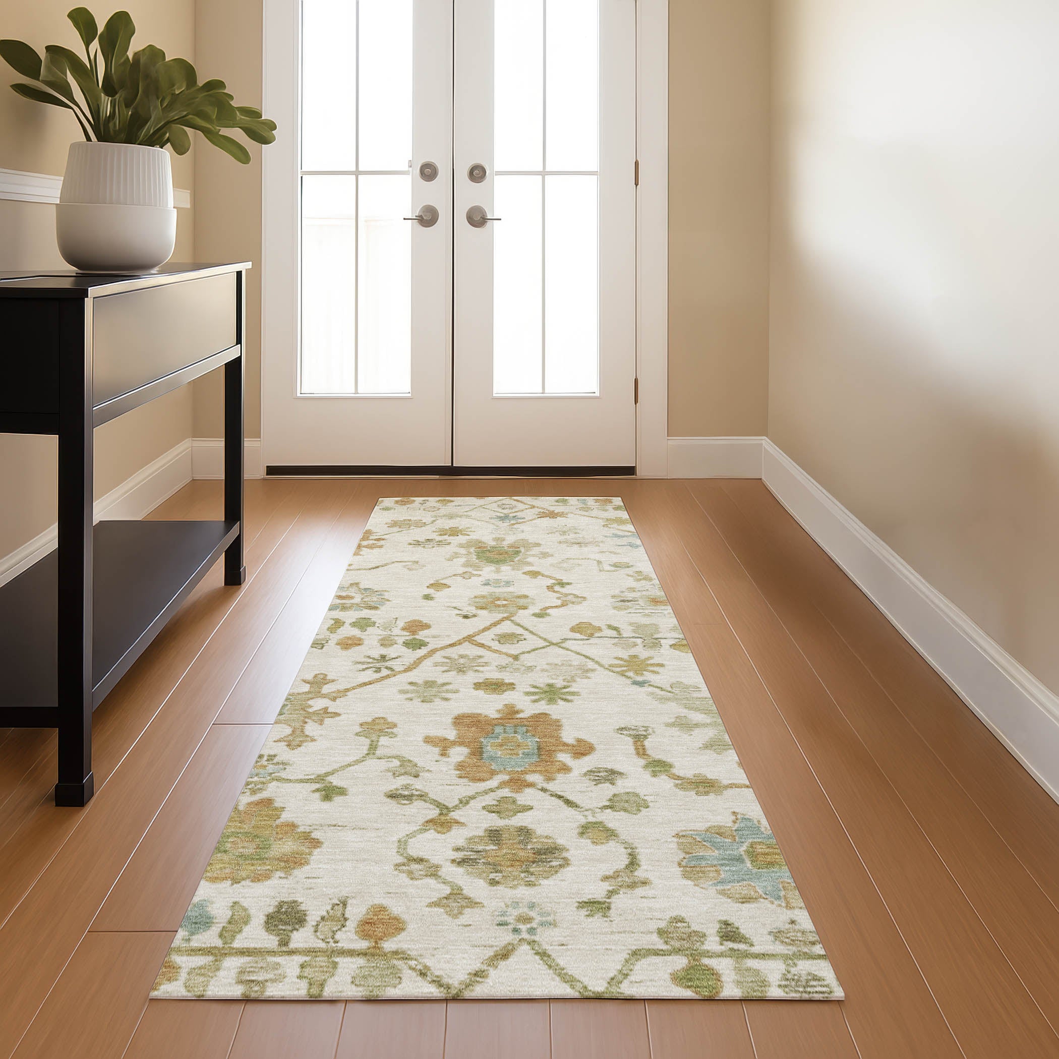 Bern Machine Washable Traditional Ivory Rug 2'3" x 7'6" #shape_Runner