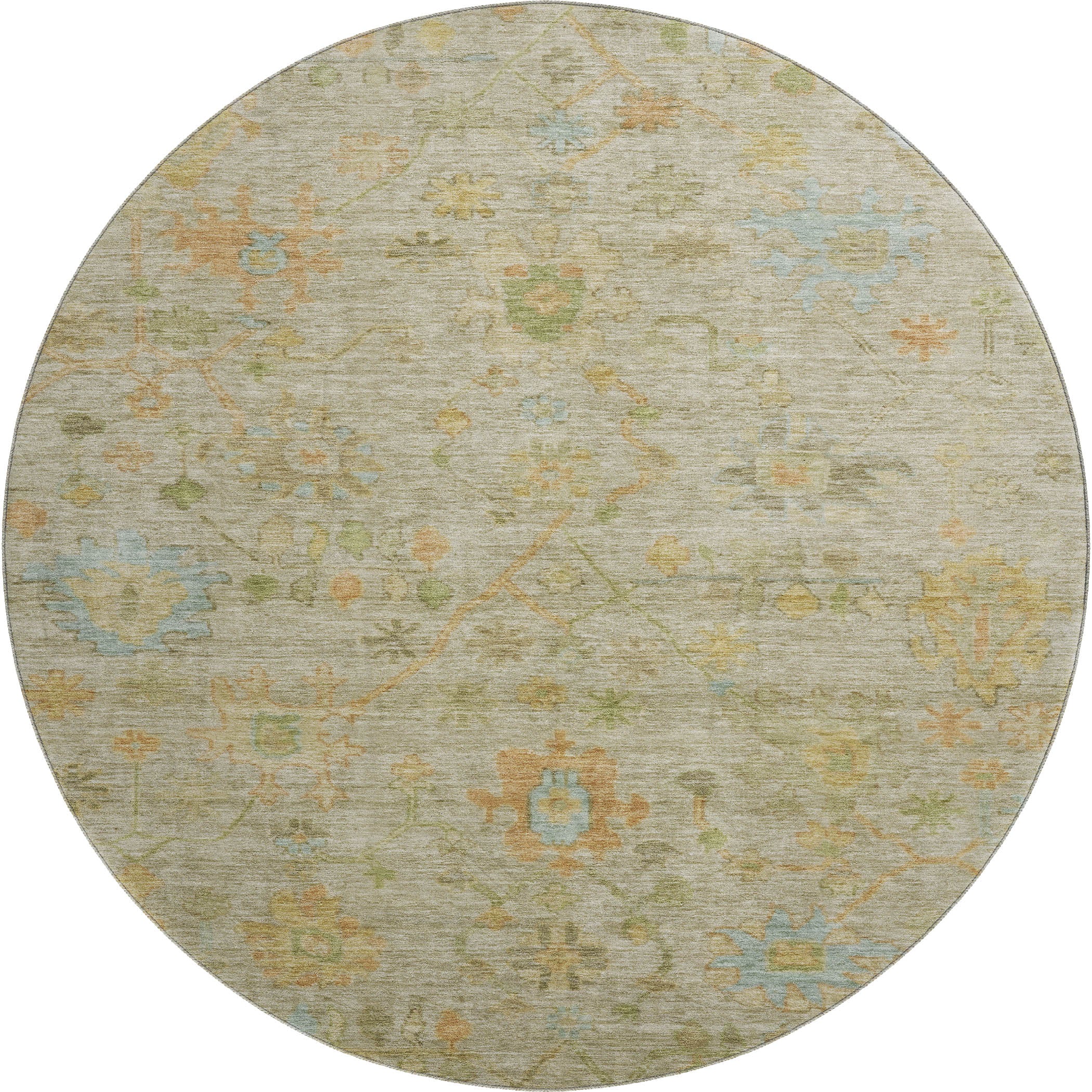 Bern Machine Washable Traditional Khaki Brown Rug 8' x 8' #shape_Round