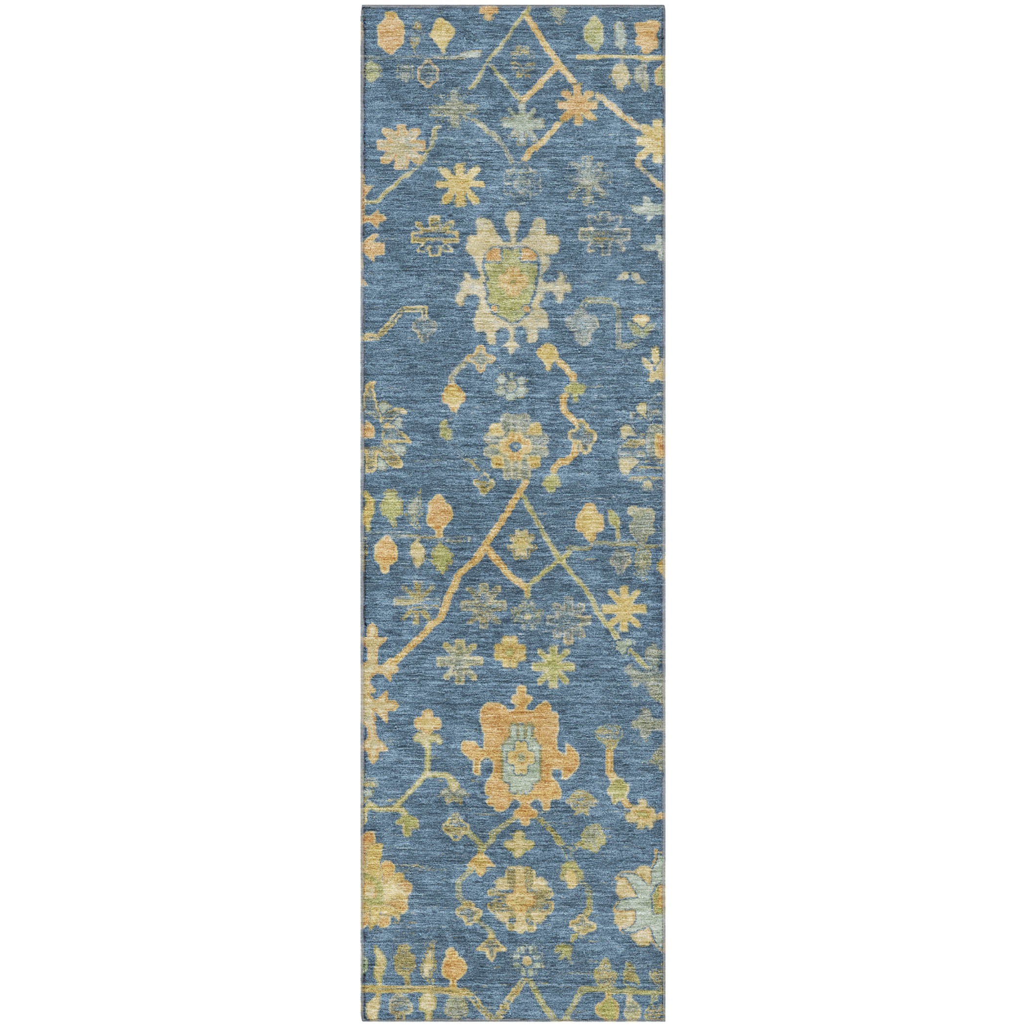 Bern Machine Washable Traditional Navy Blue Rug 2'3" x 7'6" #shape_Runner