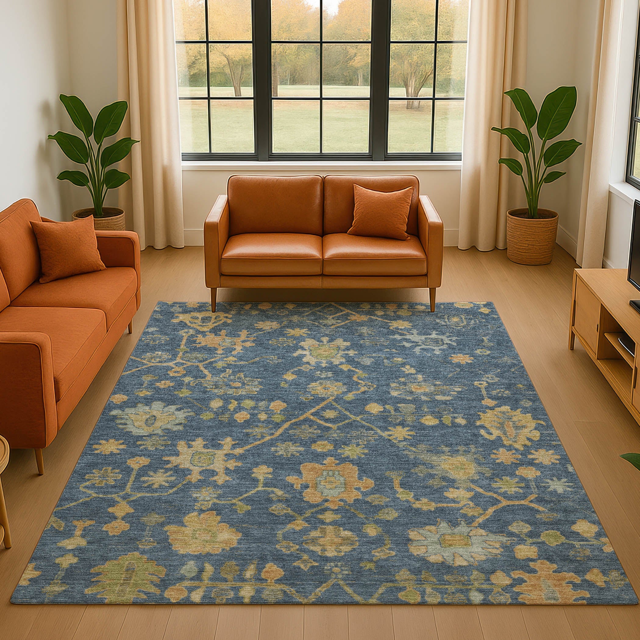 Bern Machine Washable Traditional Navy Blue Rug 2'6" x 3'10" #shape_Rectangle