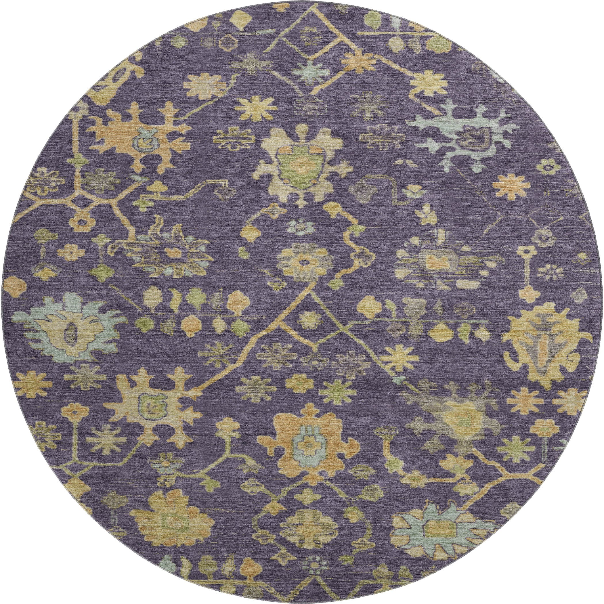 Bern Machine Washable Traditional Purple Rug 8' x 8' #shape_Round