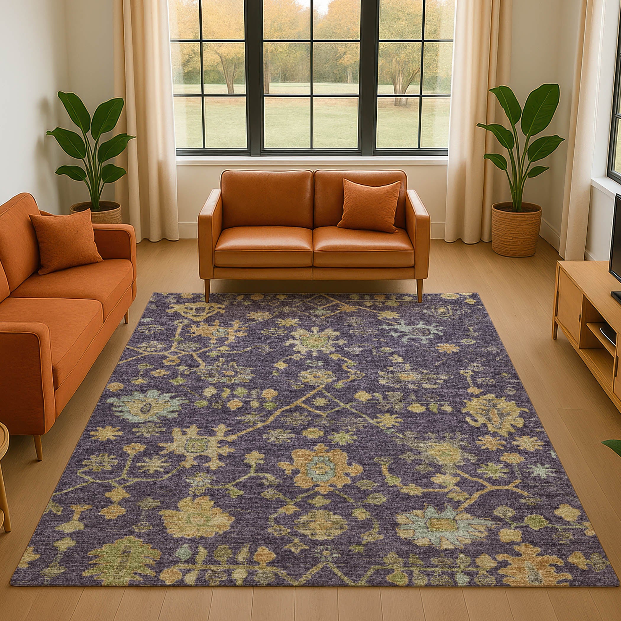 Bern Machine Washable Traditional Purple Rug 2'6" x 3'10" #shape_Rectangle