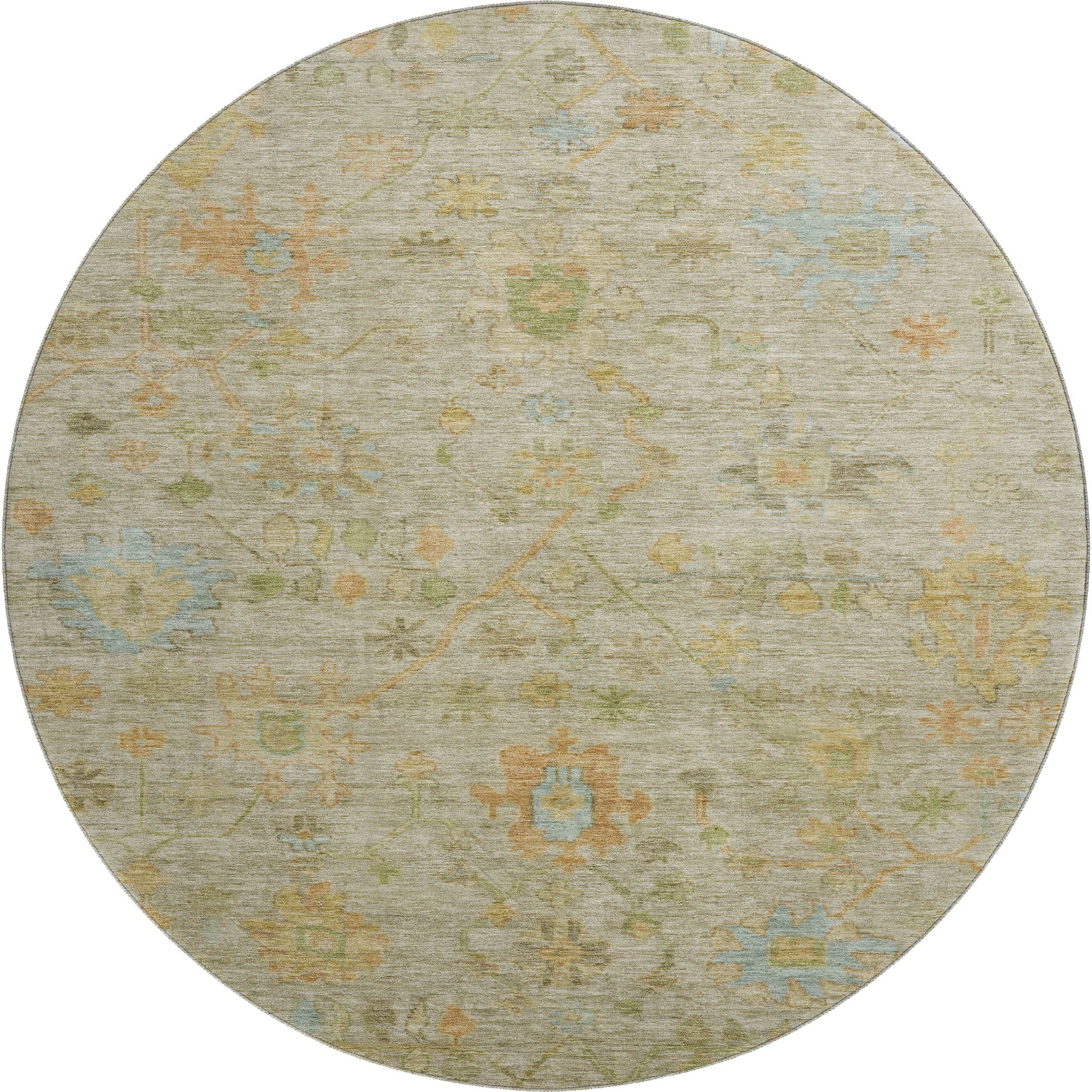 Bern Machine Washable Traditional Sage Green Rug 8' x 8' #shape_Round