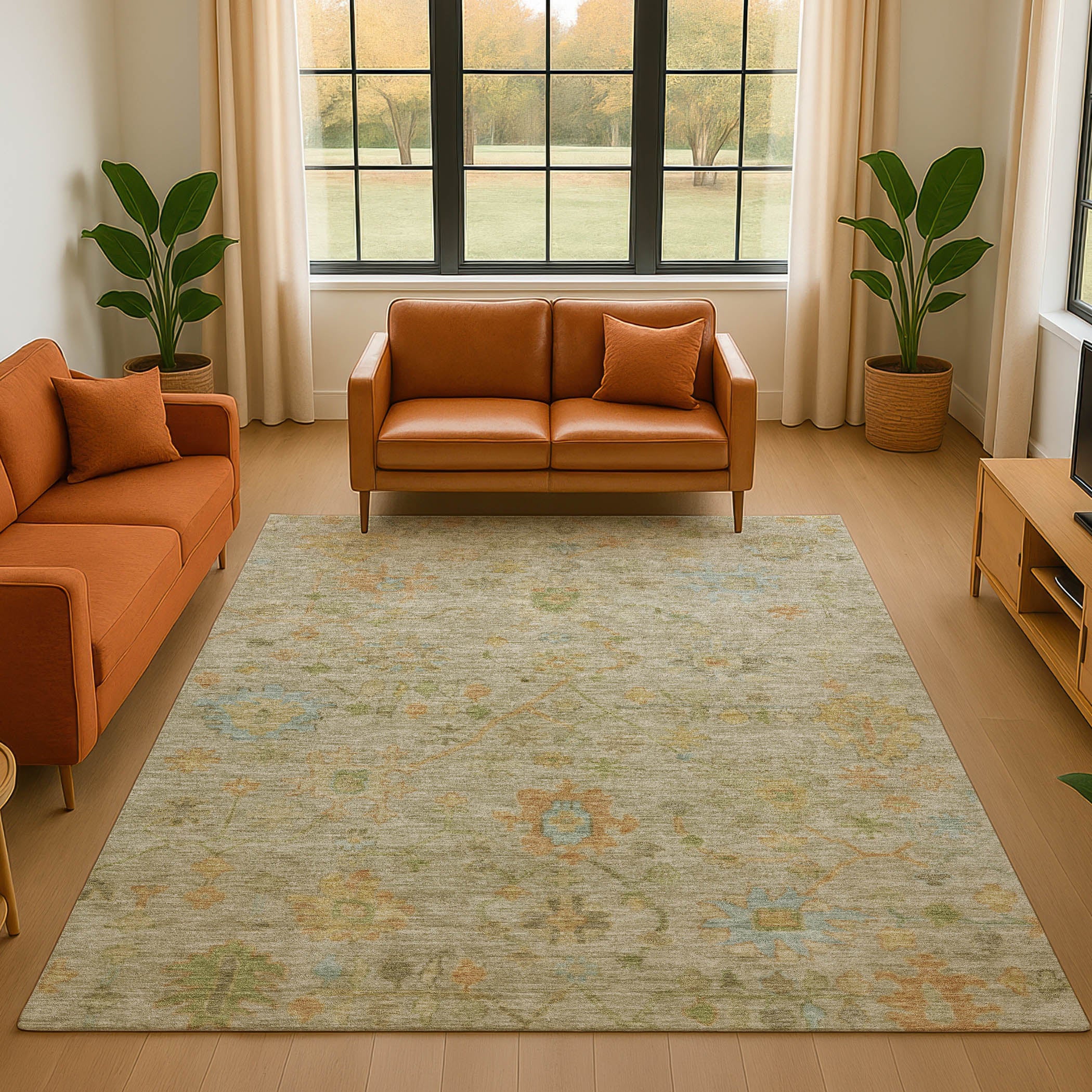 Bern Machine Washable Traditional Sage Green Rug 2'6" x 3'10" #shape_Rectangle