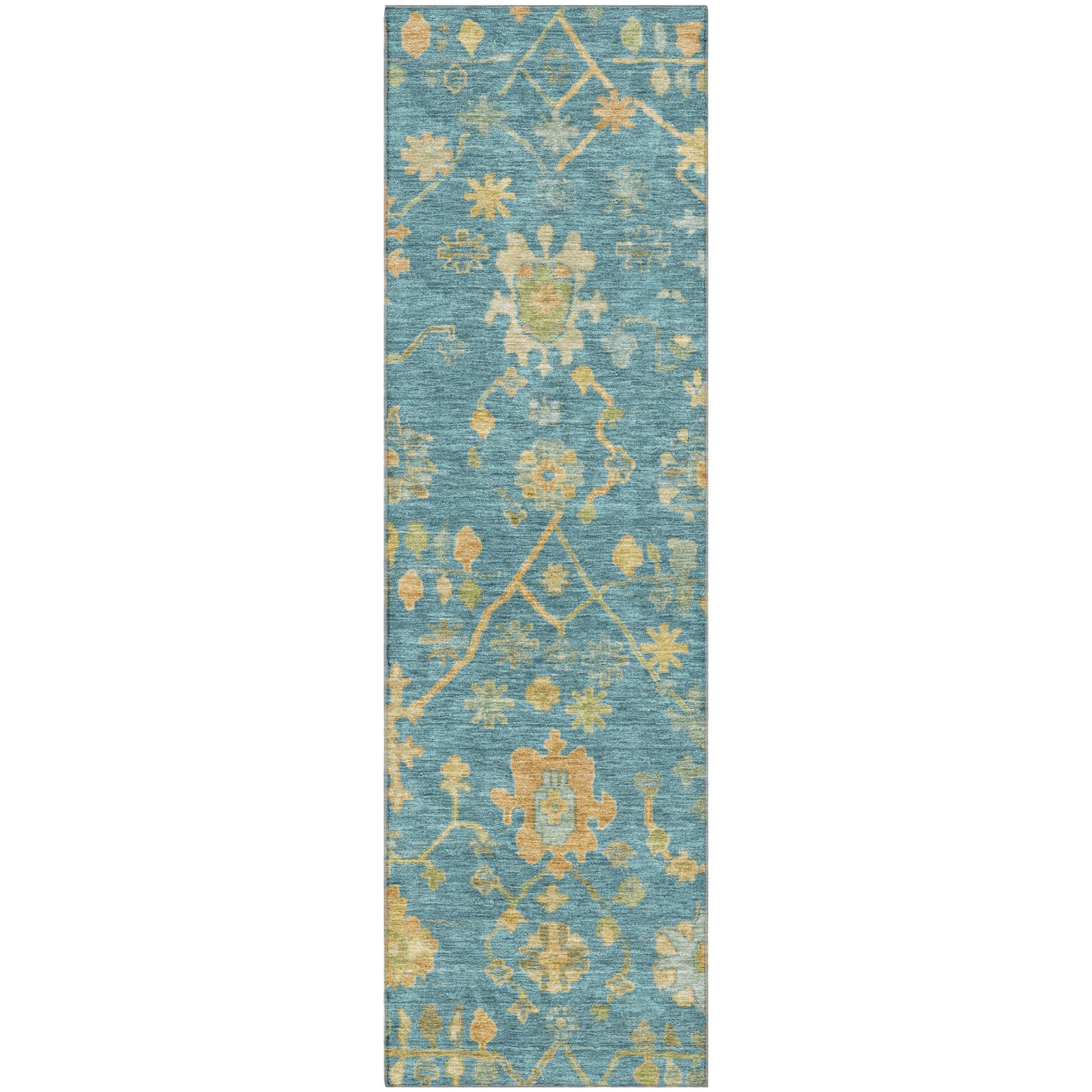 Bern Machine Washable Traditional Teal Rug 2'3" x 7'6" #shape_Runner