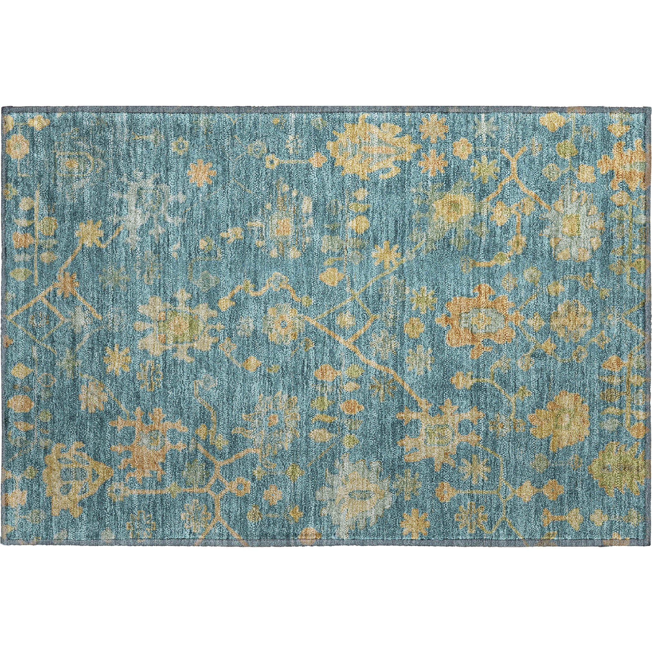 Bern Machine Washable Traditional Teal Rug 1'8" x 2'6" #shape_Rectangle