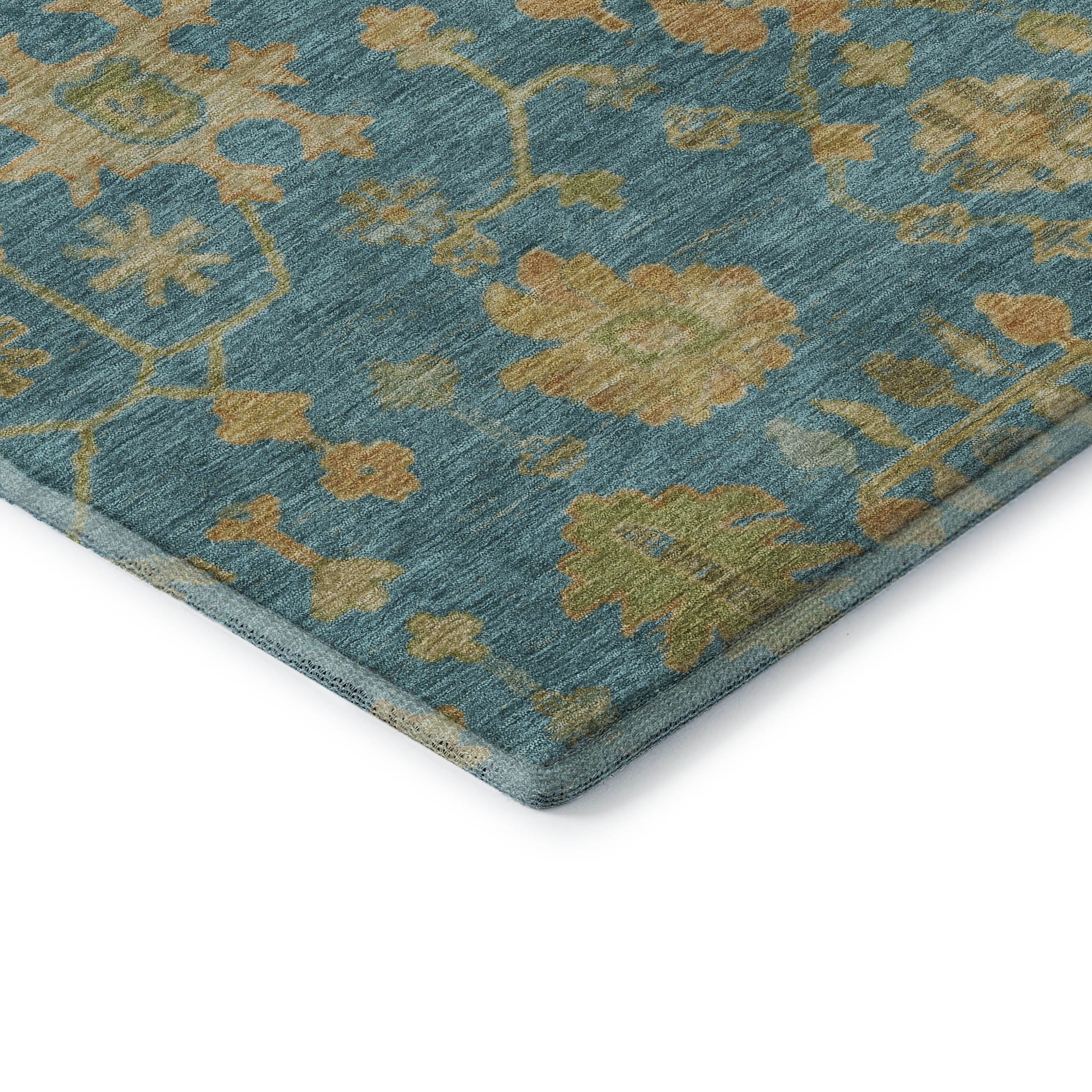 Bern Machine Washable Traditional Teal Rug 1'8" x 2'6" #shape_Rectangle