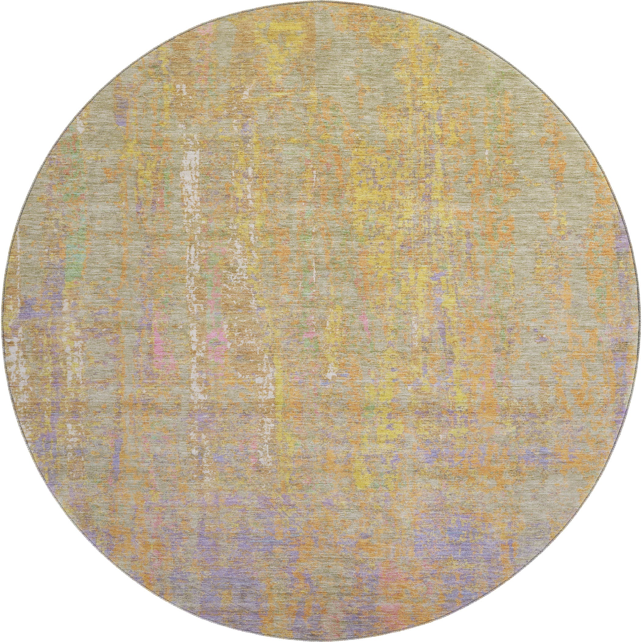 Lima Machine Washable Transitional Green Rug 8' x 8' #shape_Round