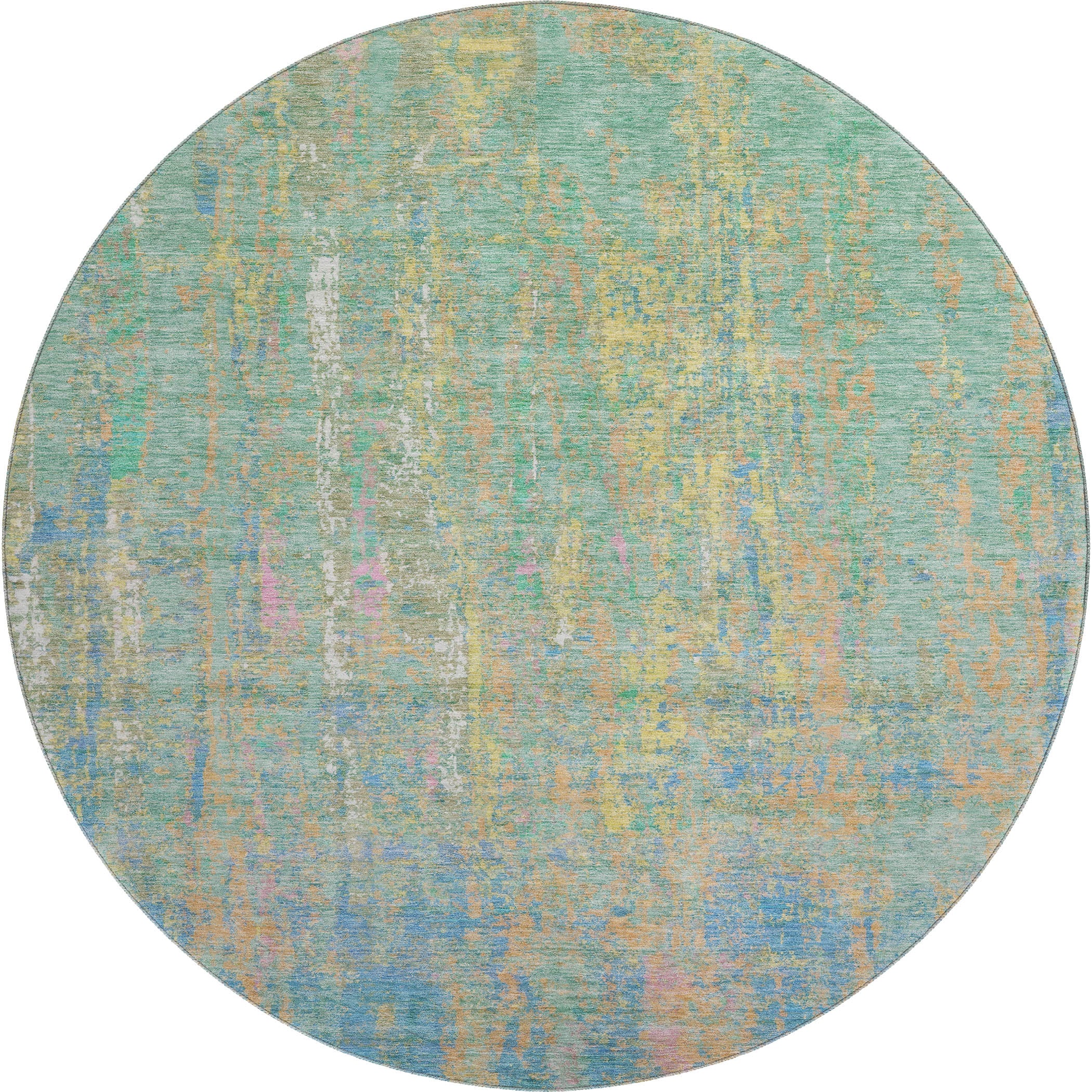 Lima Machine Washable Transitional Teal Rug 8' x 8' #shape_Round
