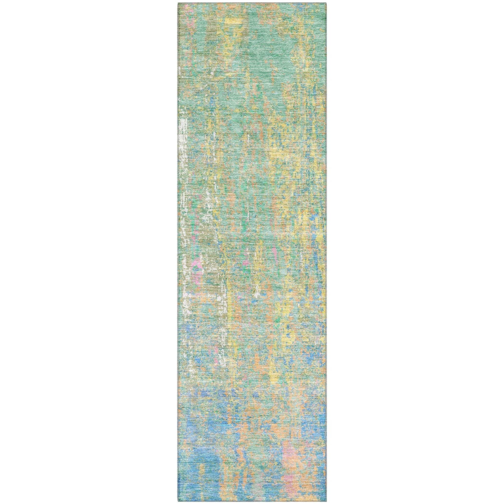 Lima Machine Washable Transitional Teal Rug 2'3" x 7'6" #shape_Runner