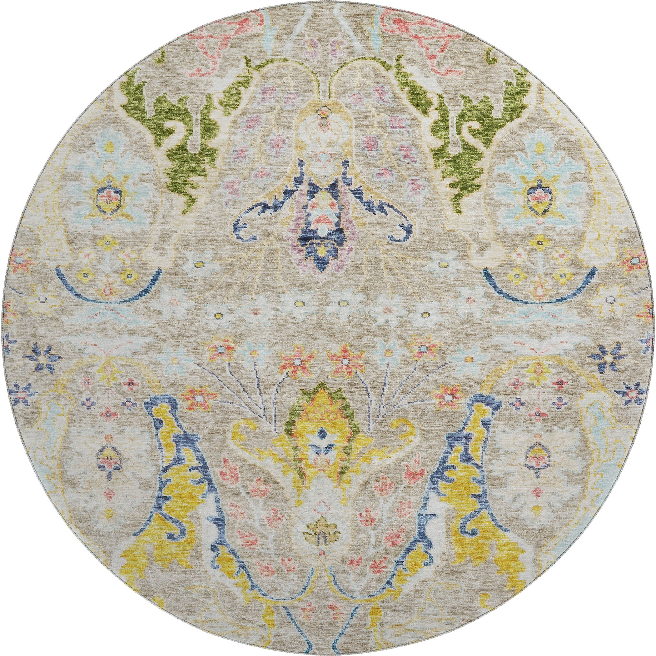 Hoi An Machine Washable Transitional Beige Brown Rug 8' x 8' #shape_Round