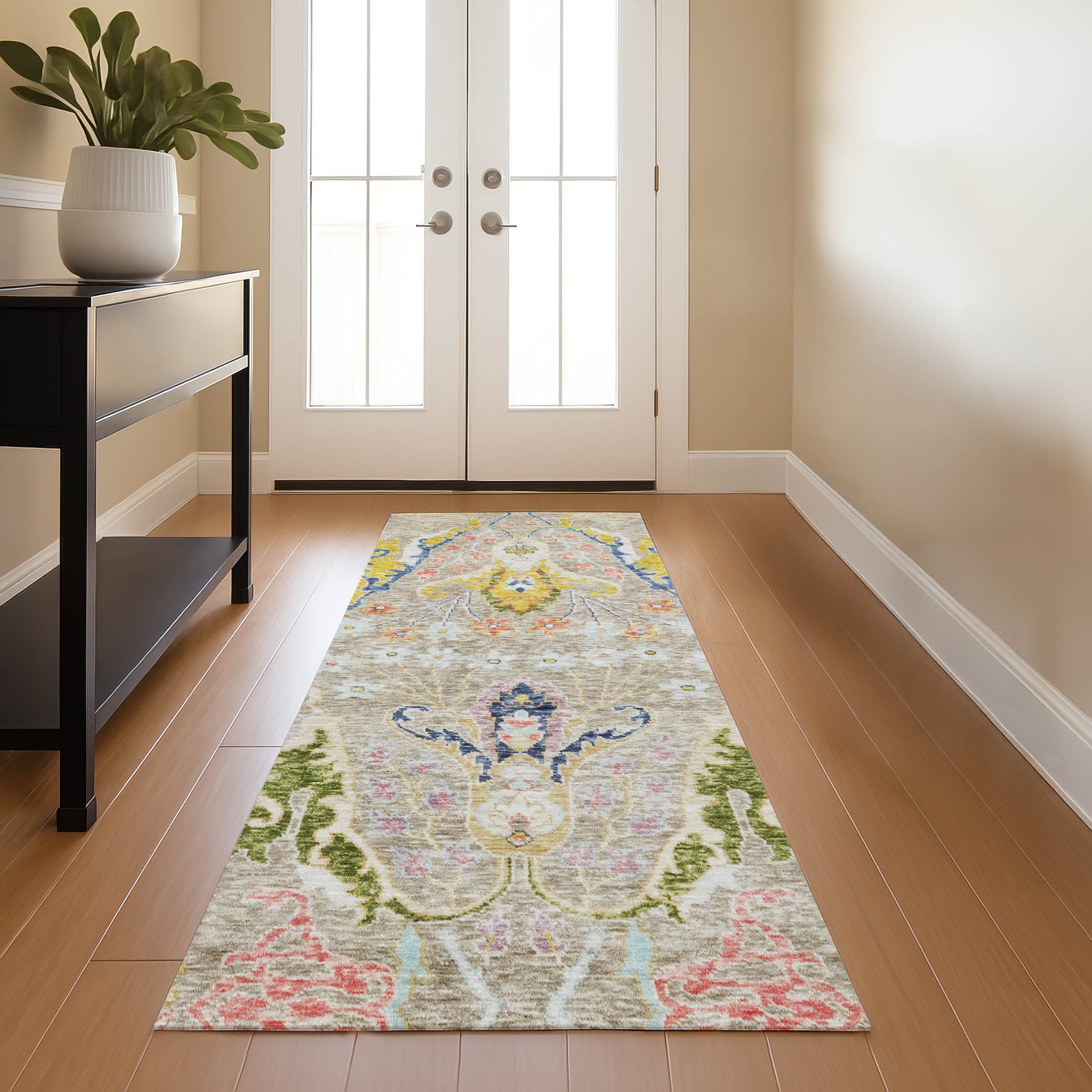 Hoi An Machine Washable Transitional Beige Brown Rug 2'3" x 7'6" #shape_Runner