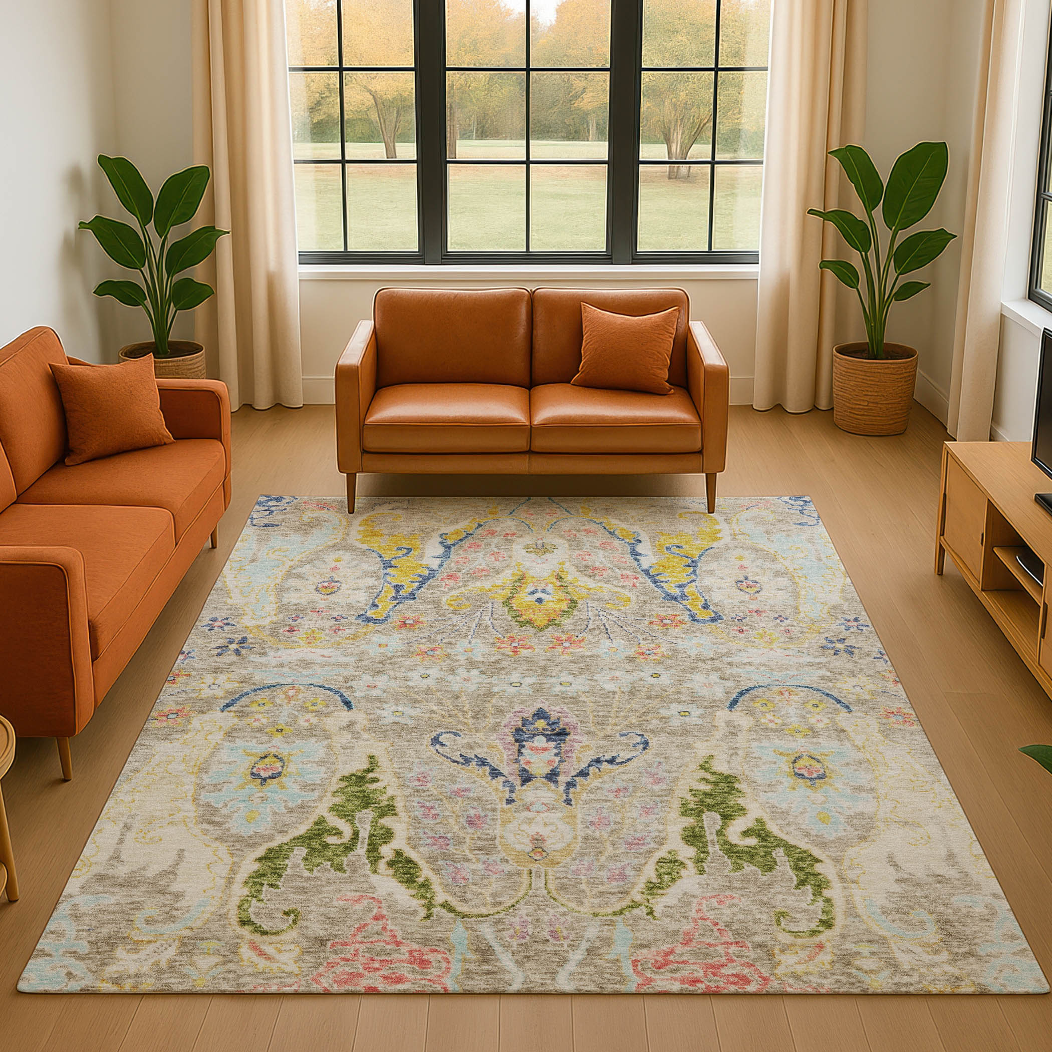Hoi An Machine Washable Transitional Beige Brown Rug 2'6" x 3'10" #shape_Rectangle