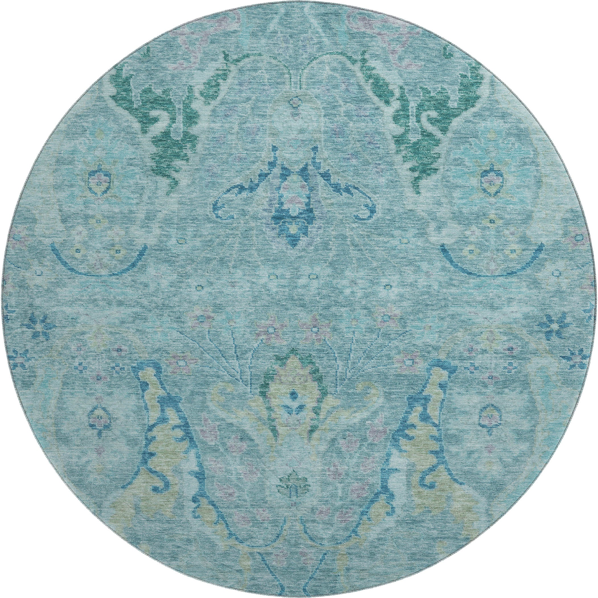 Hoi An Machine Washable Transitional Blue Rug 8' x 8' #shape_Round