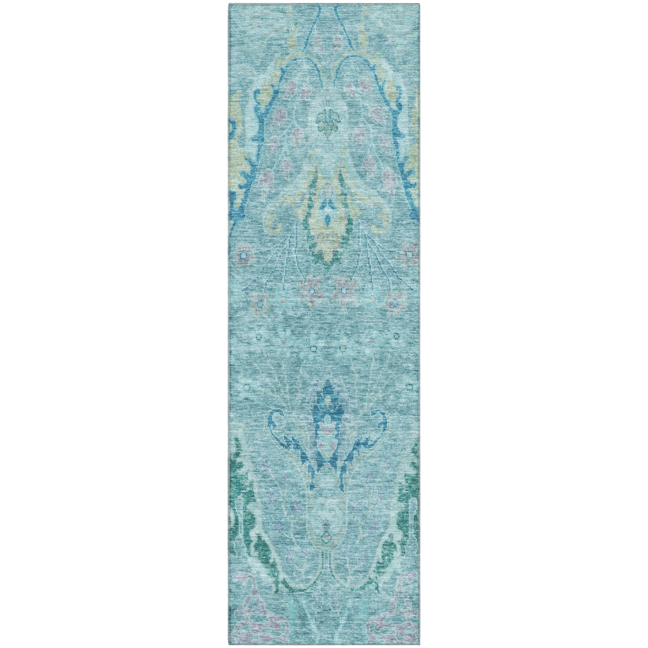 Hoi An Machine Washable Transitional Blue Rug 2'3" x 7'6" #shape_Runner
