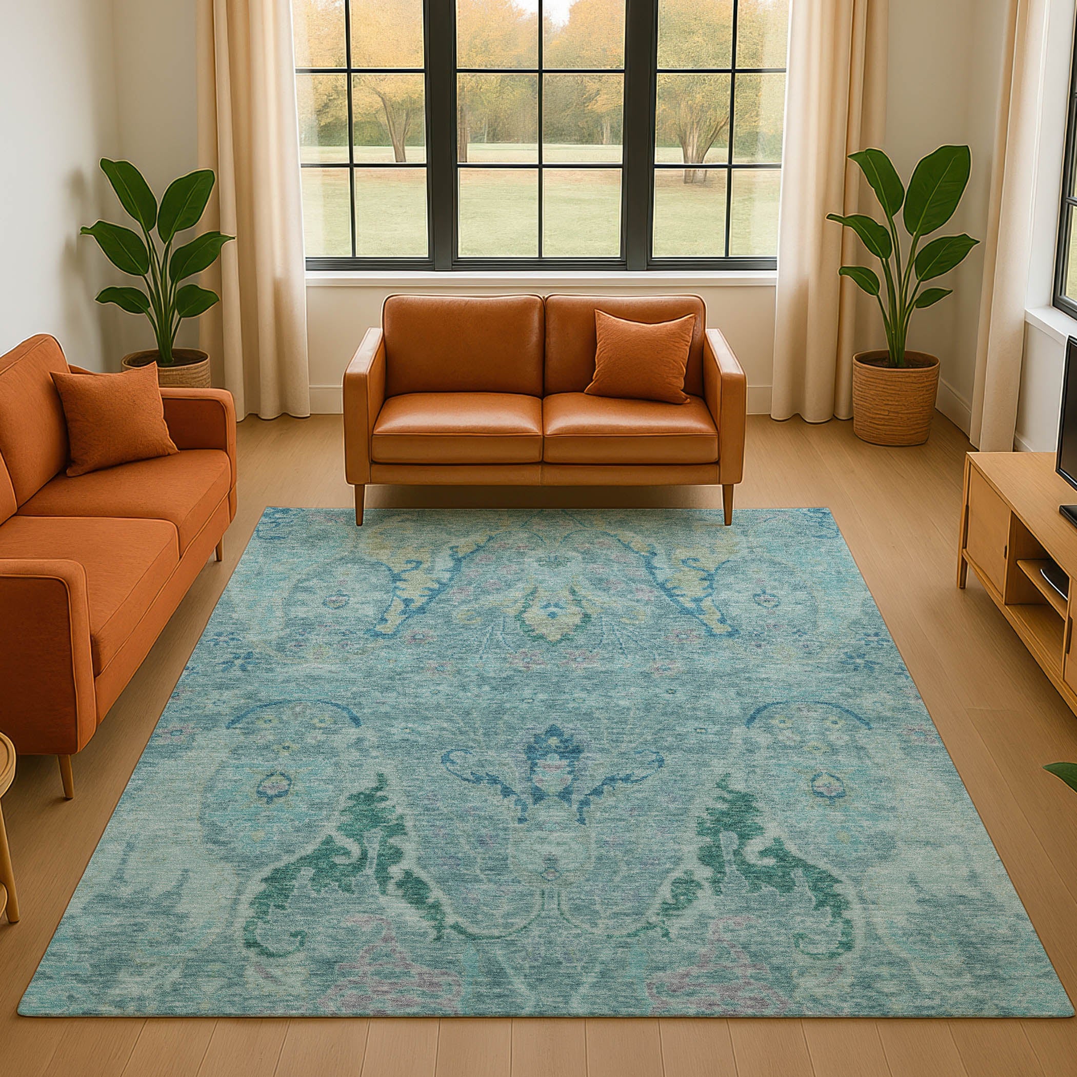 Hoi An Machine Washable Transitional Blue Rug 2'6" x 3'10" #shape_Rectangle