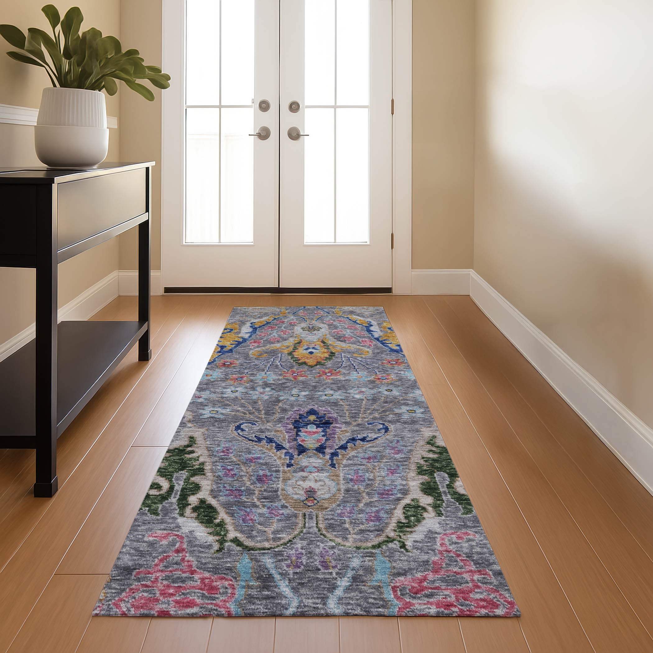 Hoi An Machine Washable Transitional Gray Rug 2'3" x 7'6" #shape_Runner
