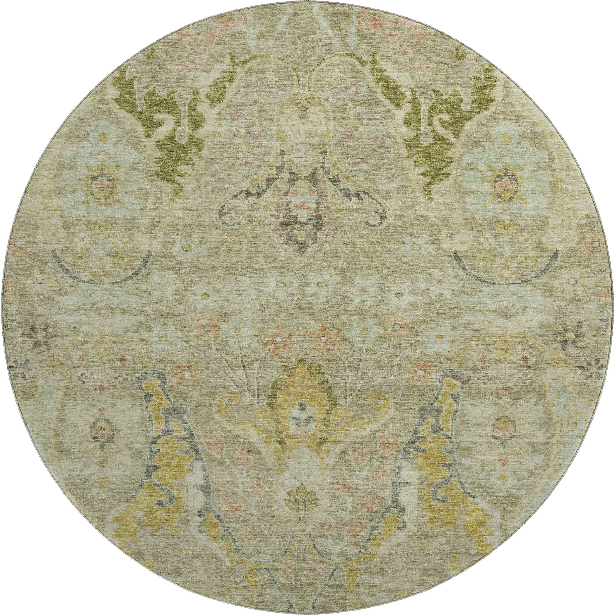 Hoi An Machine Washable Transitional Khaki Brown Rug 8' x 8' #shape_Round